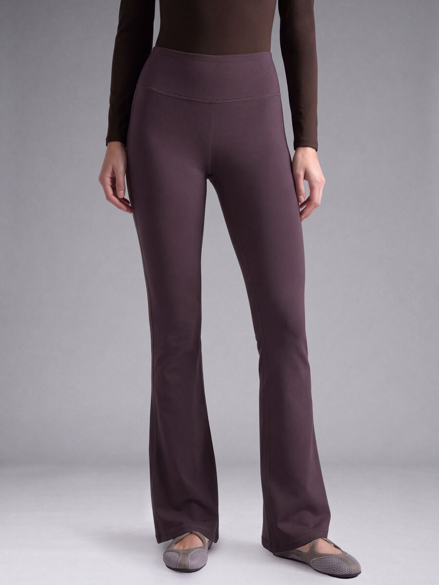 Leggings viola flare in tessuto elasticizzato_2