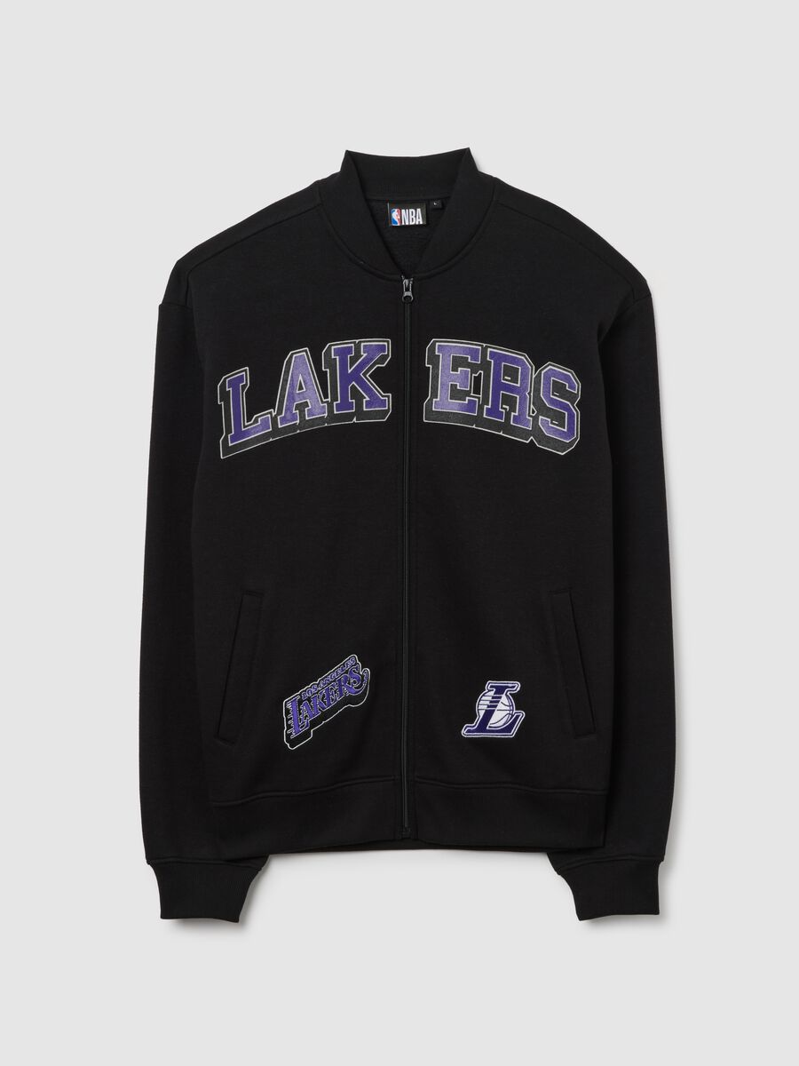 Black cotton-blend bomber jacket with Los Angeles Lakers prints_0