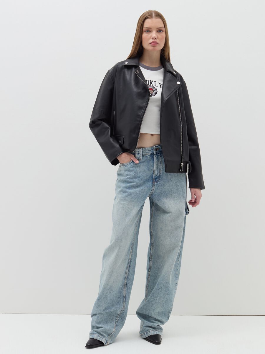 Oversized biker jacket with zip_1
