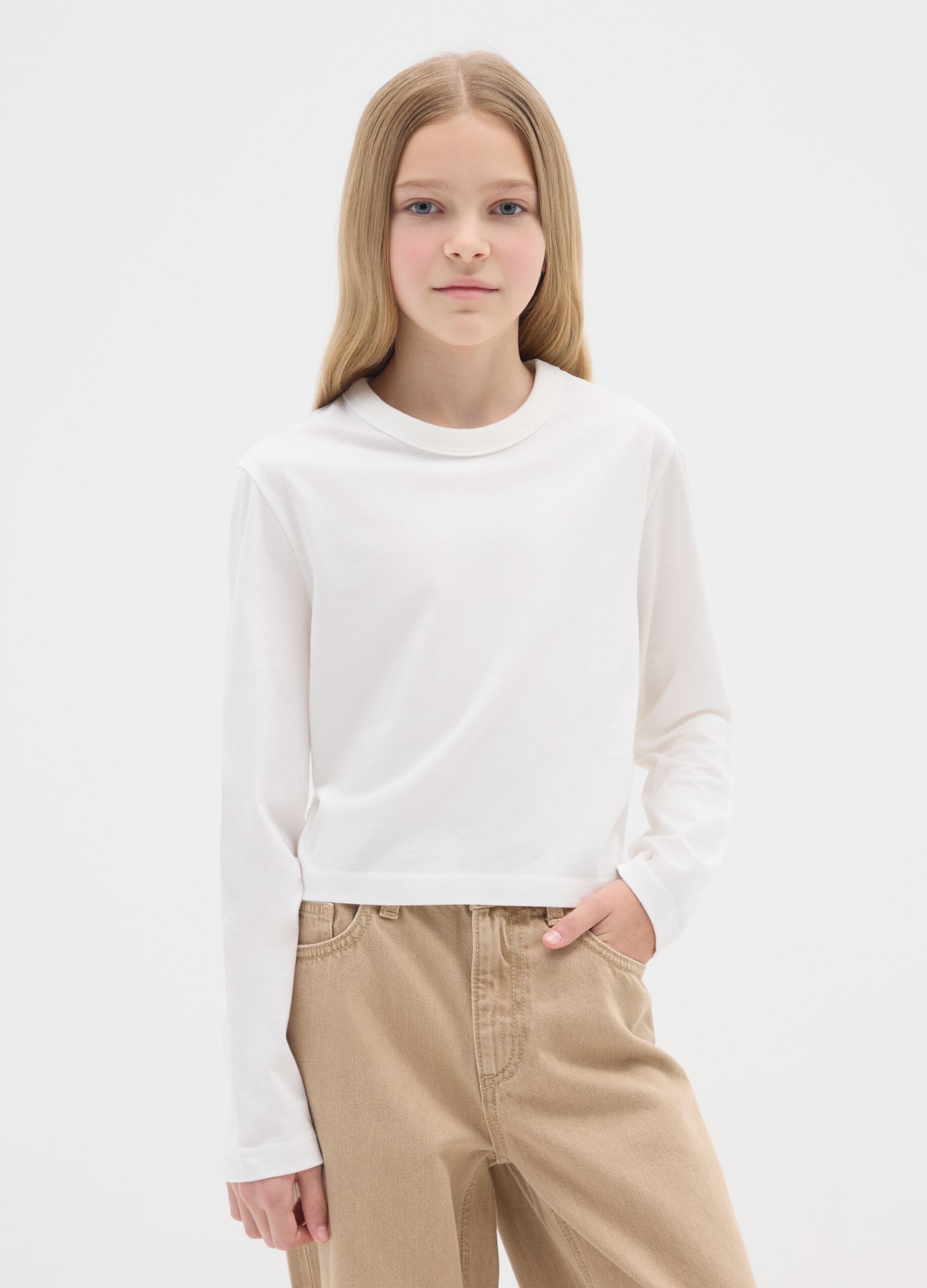 Girls' pure cotton white regular fit T-shirt