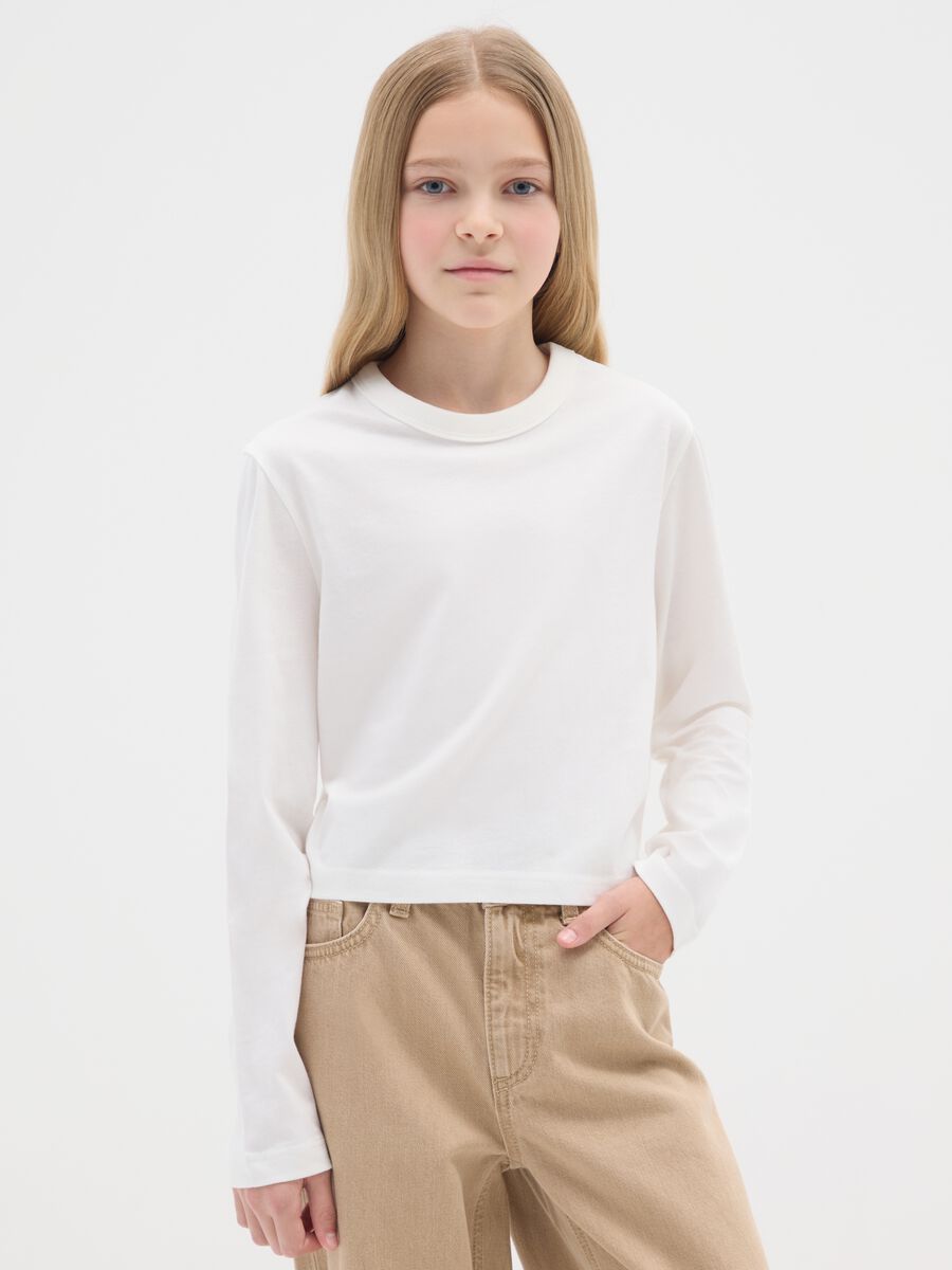 T-shirt da ragazza in puro cotone bianca regular fit_0