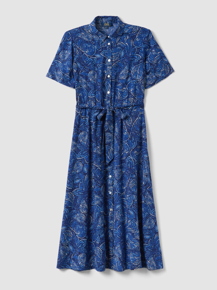 Multi-colour pure viscose dress, regular fit with belt_4