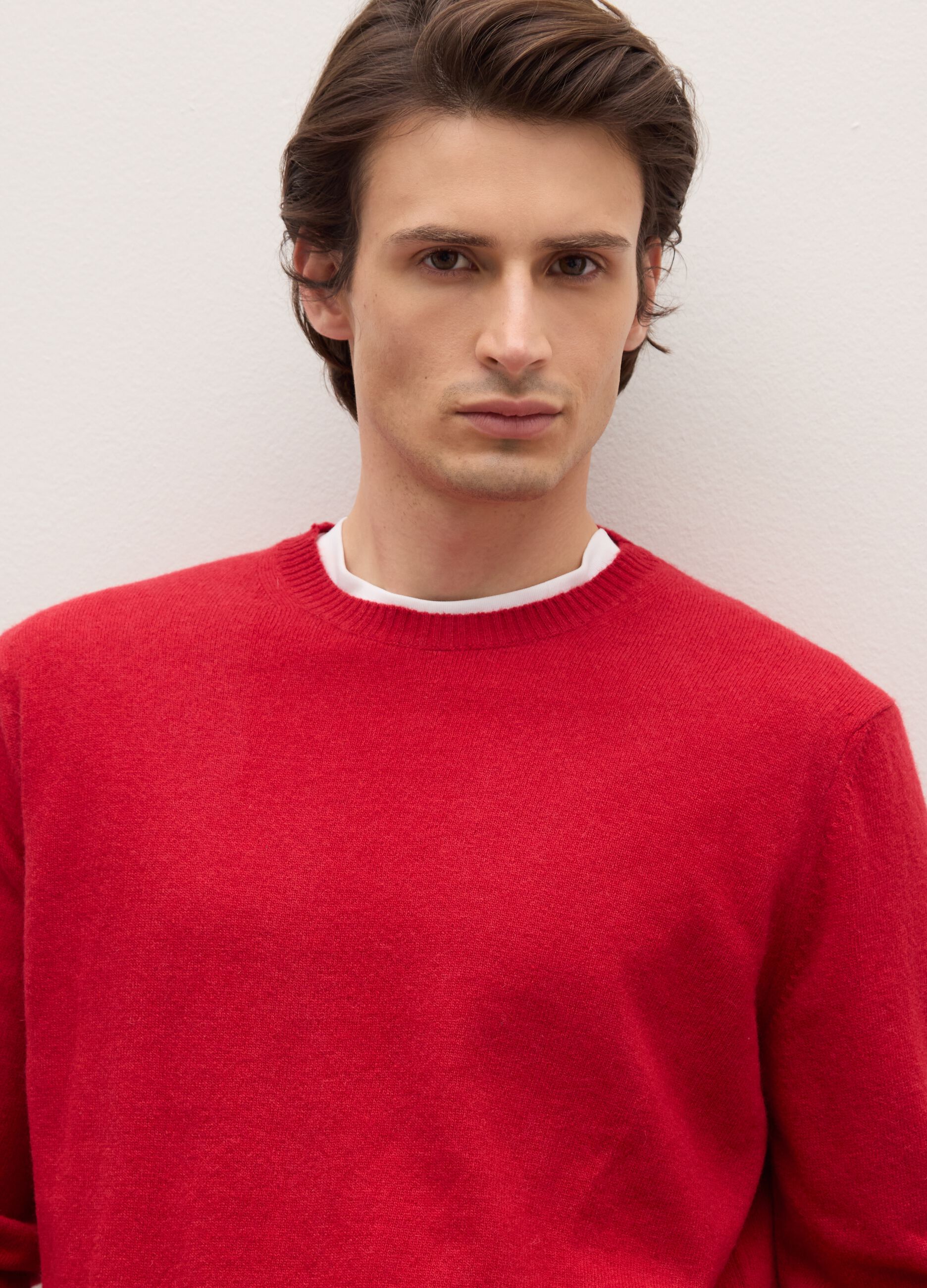 Red Crew Neck Pullover in Pure Lambswool Regular Fit
