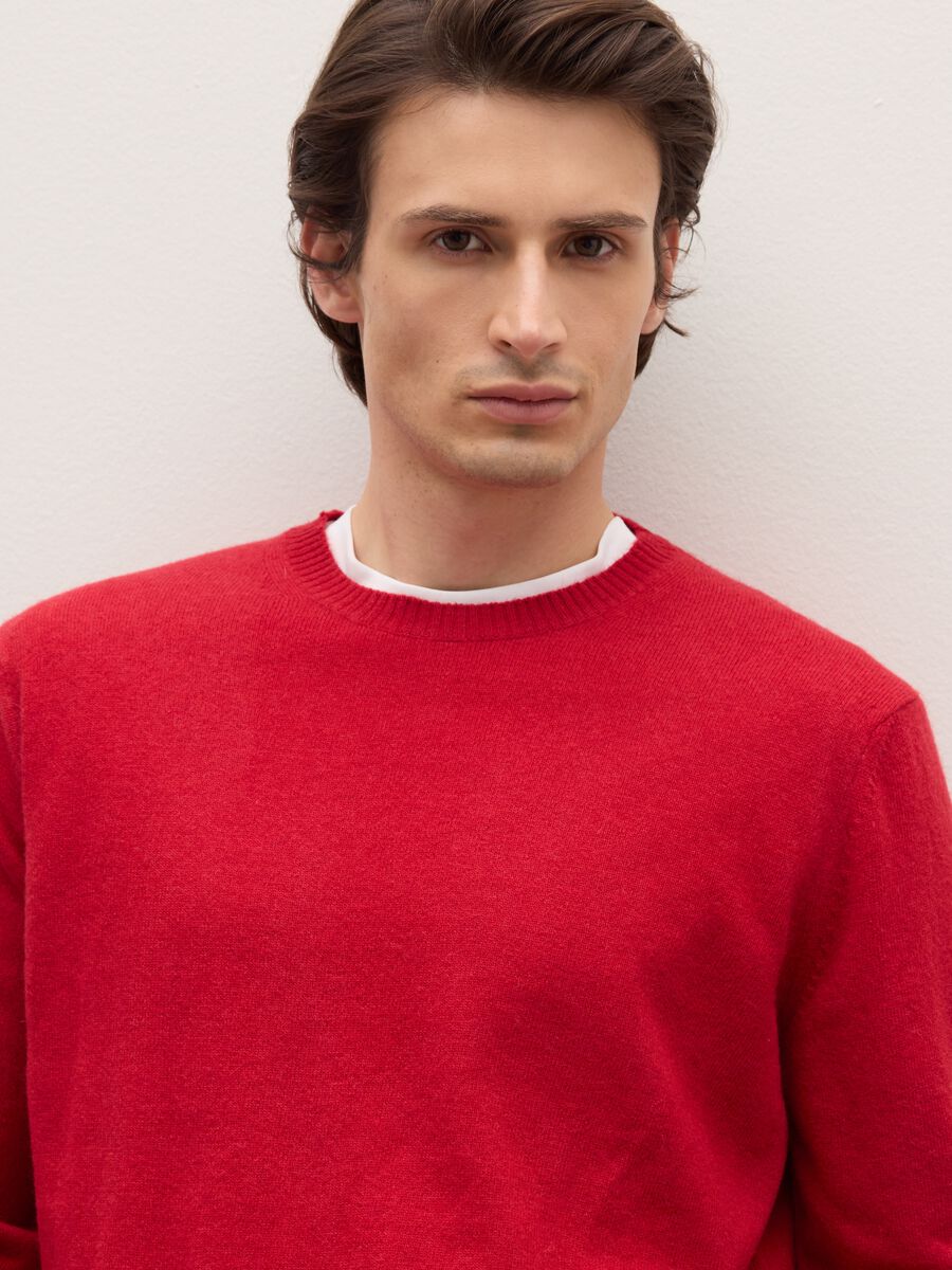 Red Crew Neck Pullover in Pure Lambswool Regular Fit_1