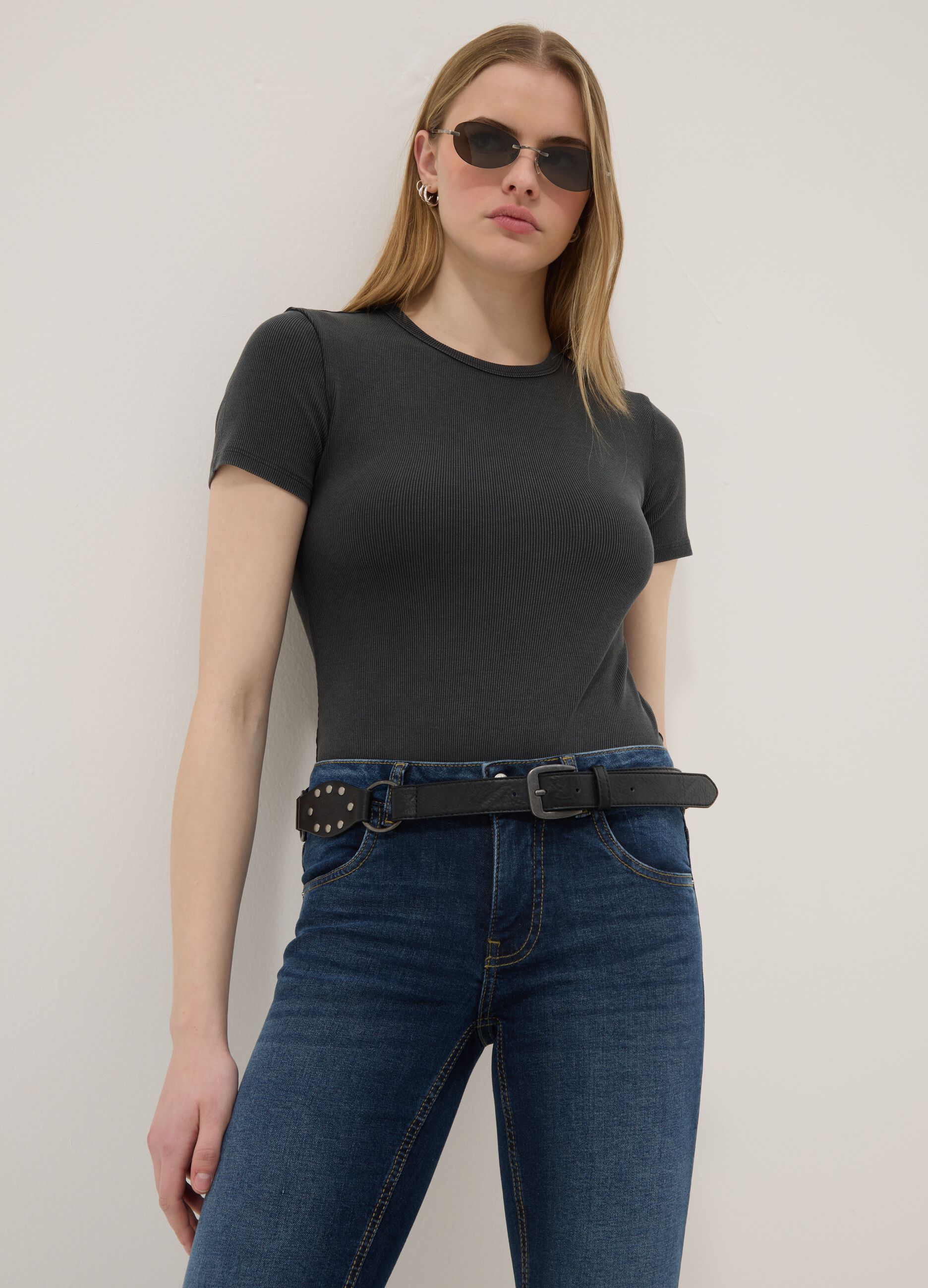 Grey slim fit stretch cotton top