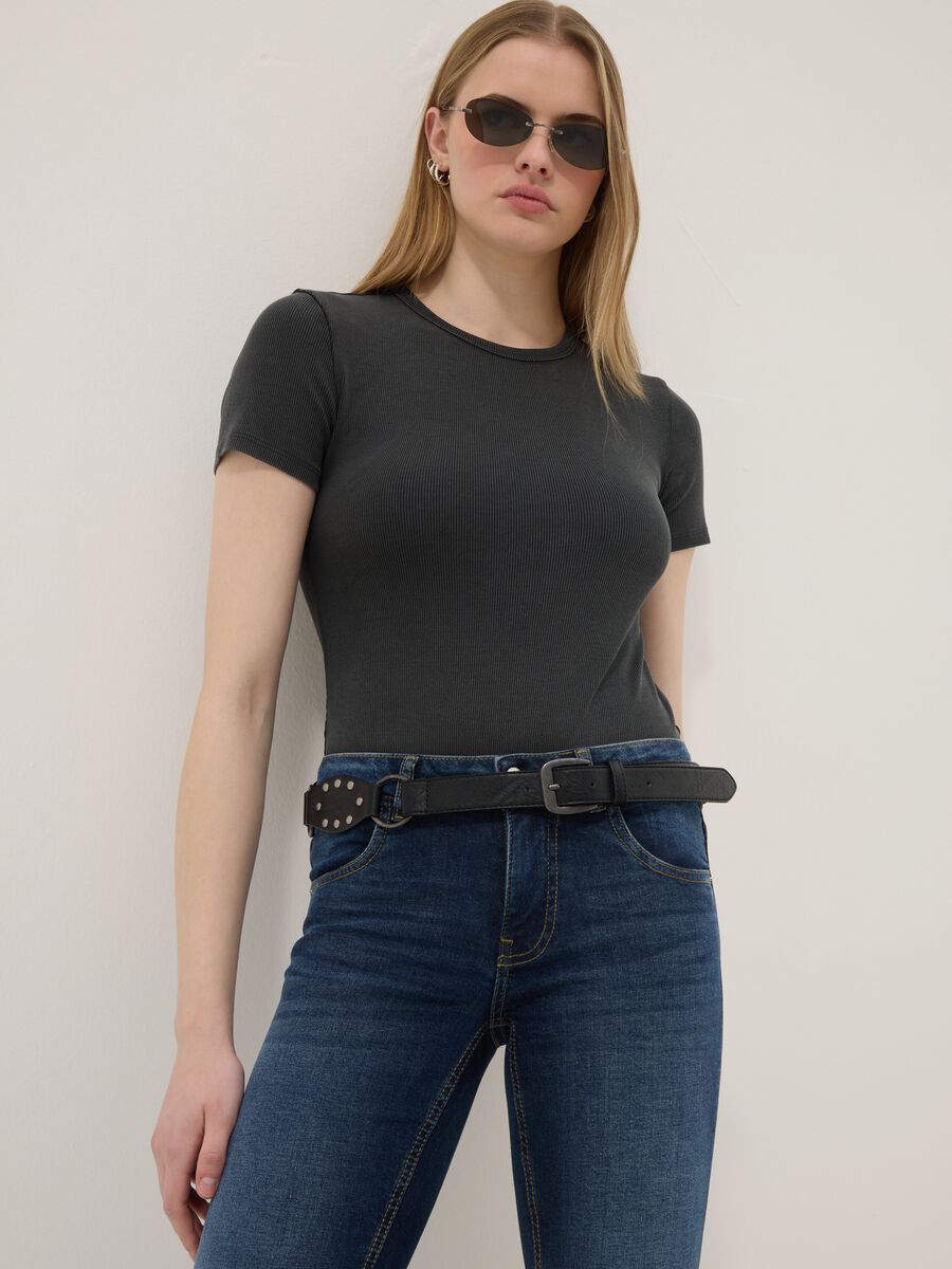 Grey slim fit stretch cotton top_0