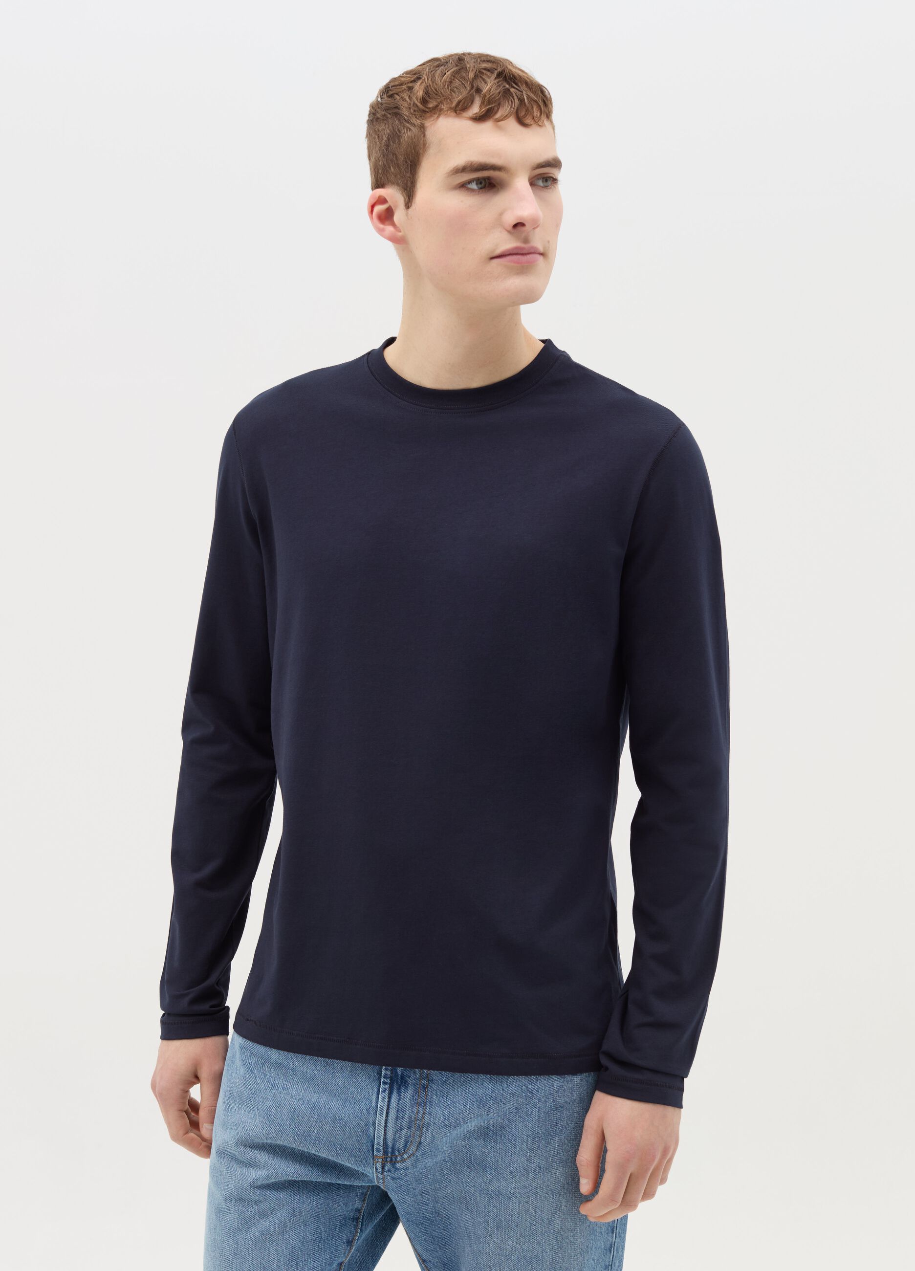 T-shirt a maniche lunghe in cotone stretch