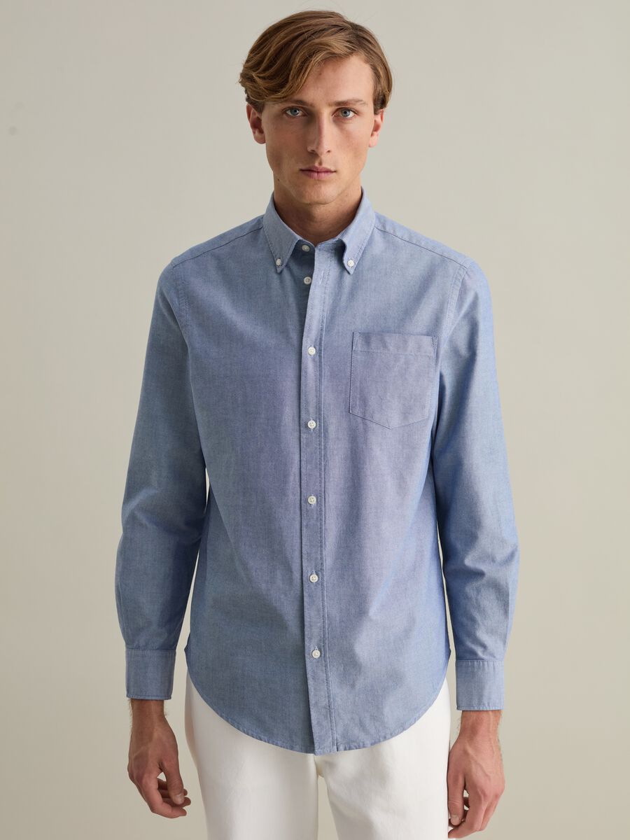 Oxford cotton shirt with button-down collar_0