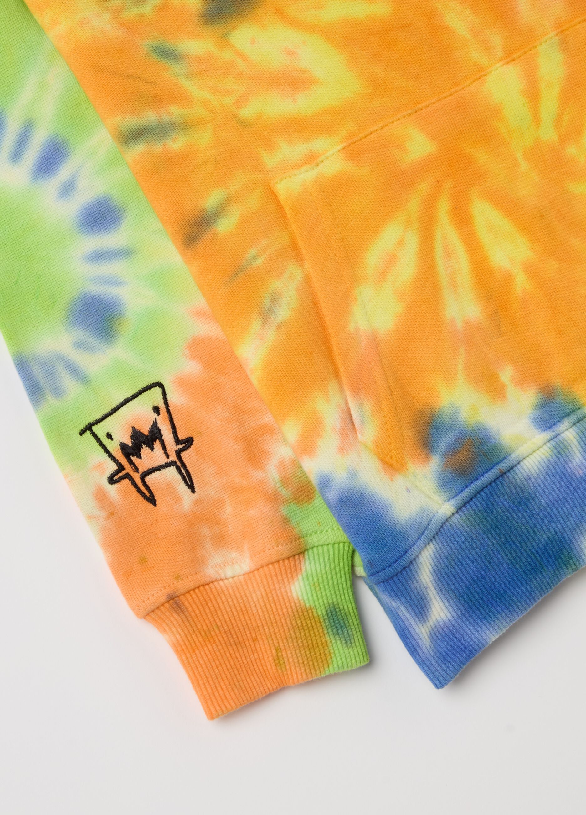 Tie-dye sweatshirt with hood and monster embroidery