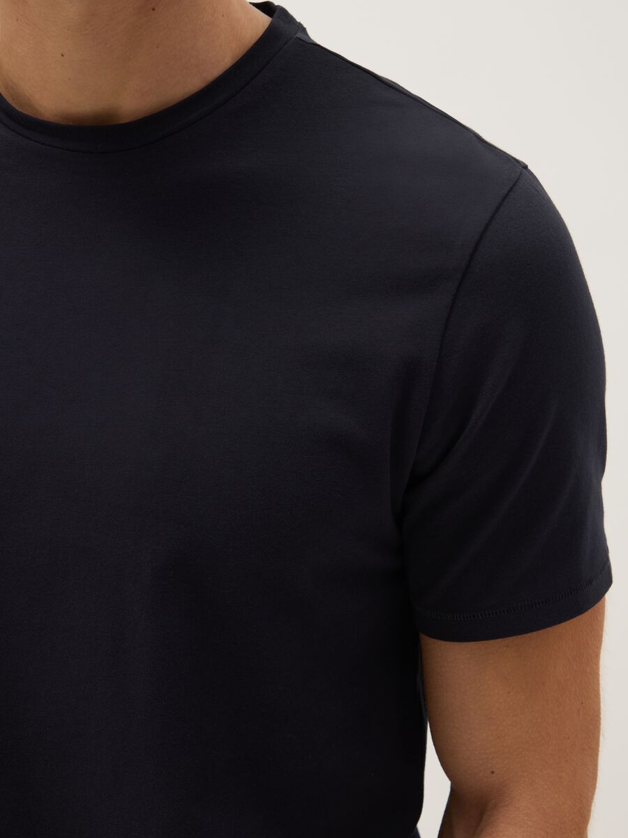 Black slim fit stretch cotton T-shirt_3