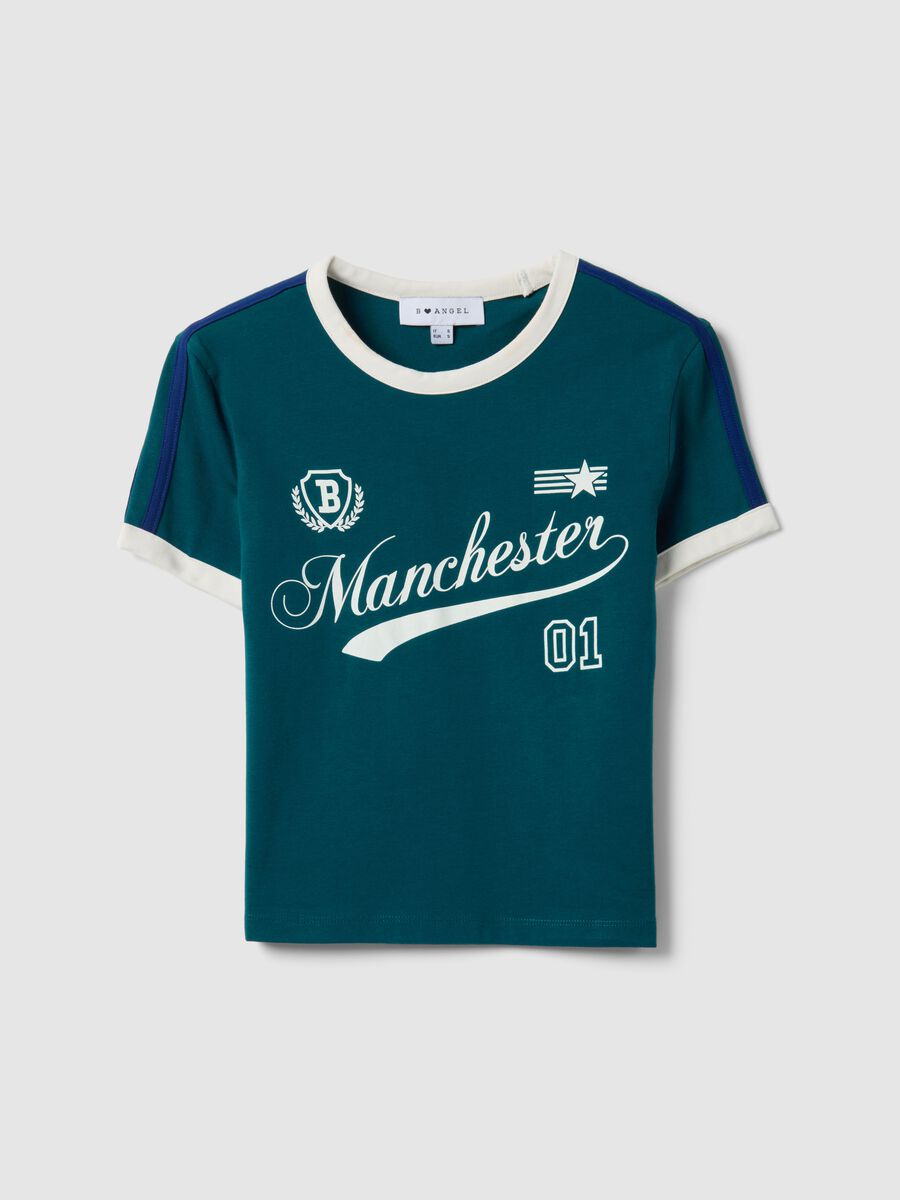 T-shirt in cotone elasticizzato verde slim fit con stampa_4