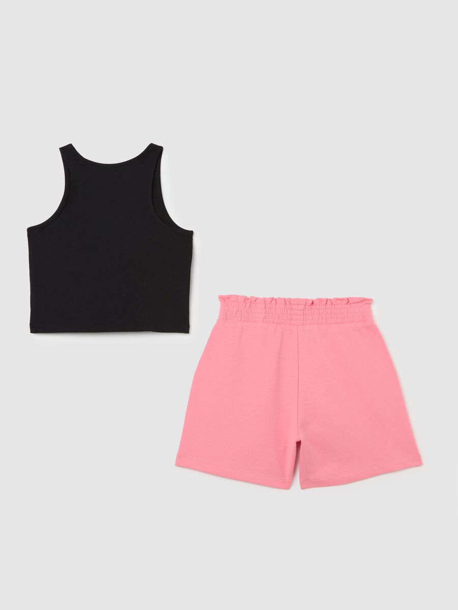 Completo jogging nero e rosa in cotone con stampa _4
