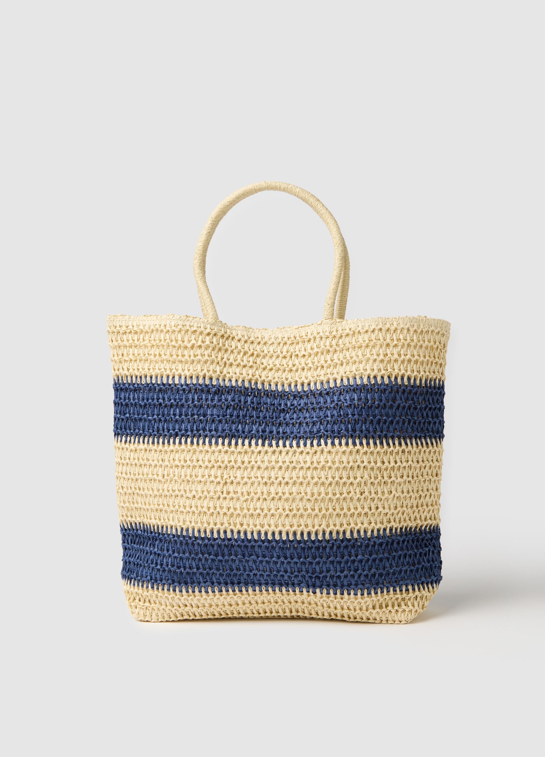 Women's bag with blue and beige stripes