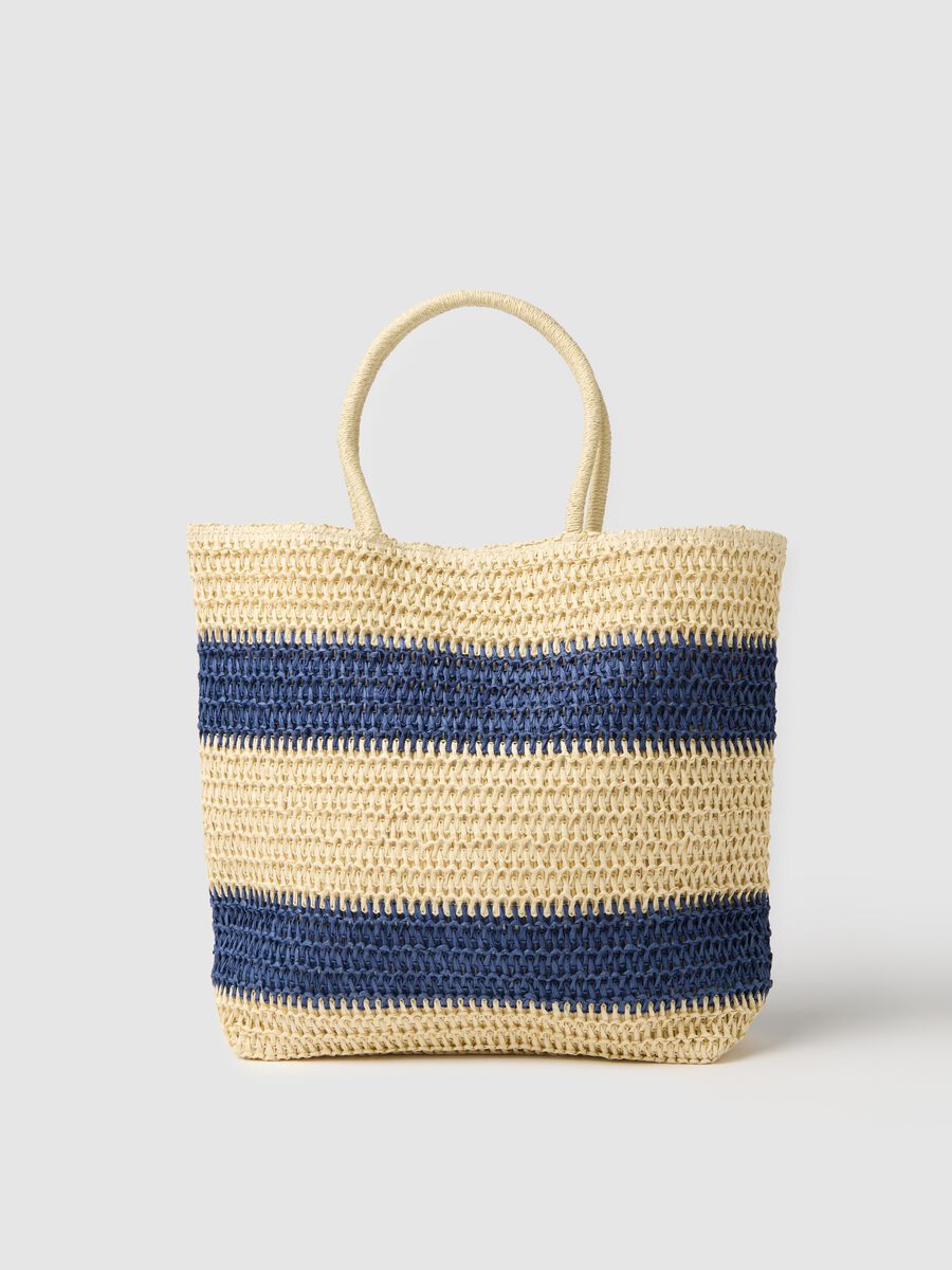 Women's bag with blue and beige stripes_0