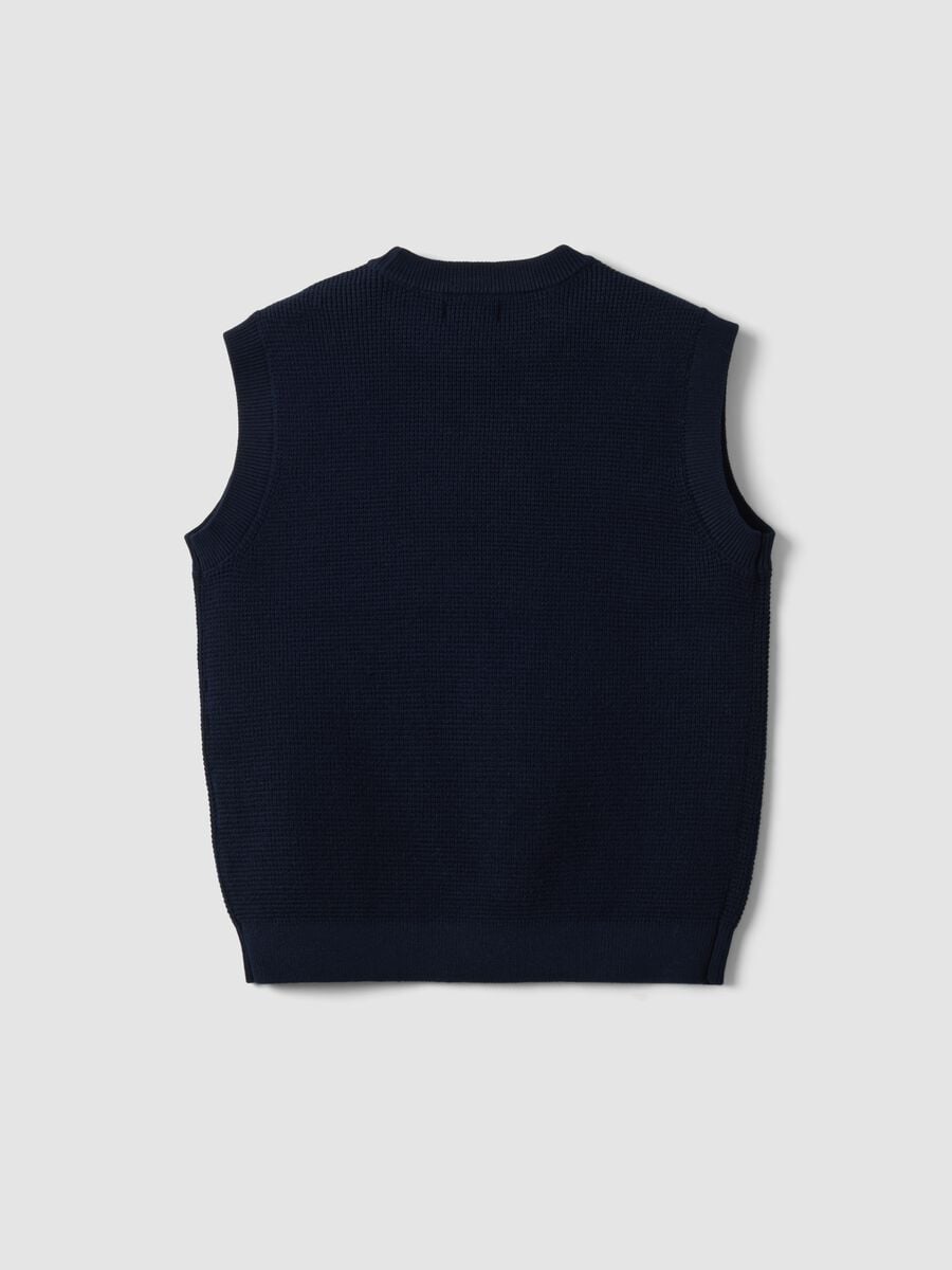 Blue cotton-blend knitted gilet with embroidery for boys_1
