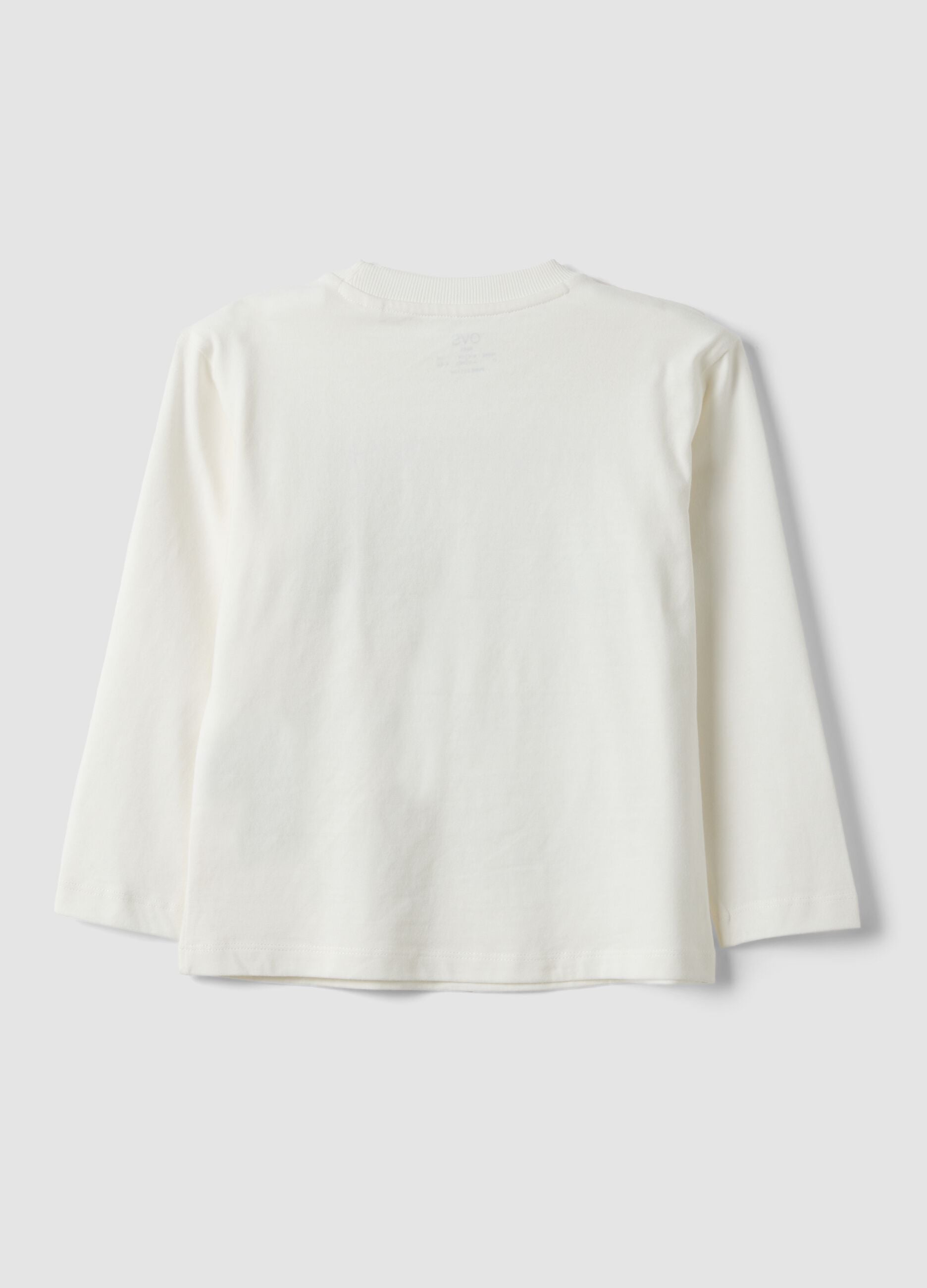 White pure cotton crew-neck T-shirt with gaming print