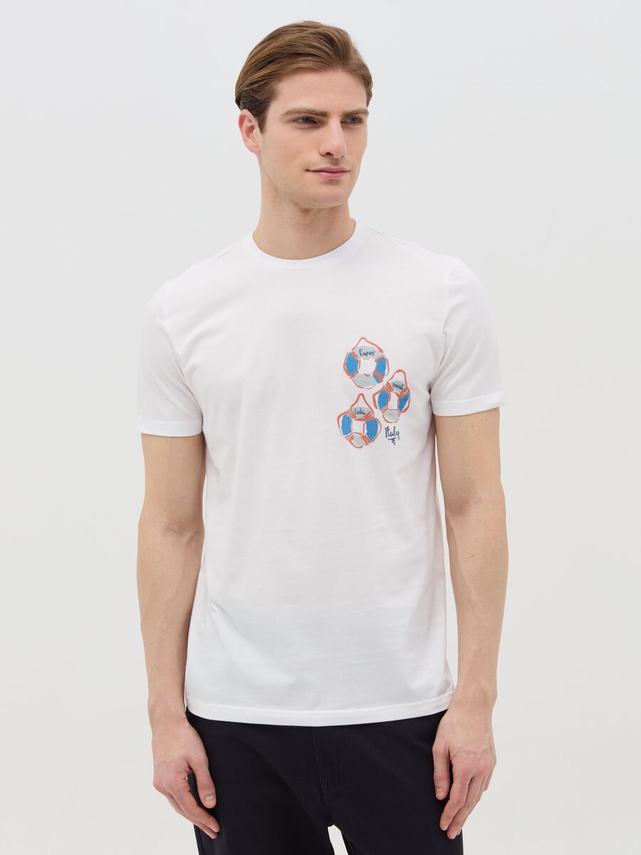 Cotton T-shirt with coastal cities motif print_0