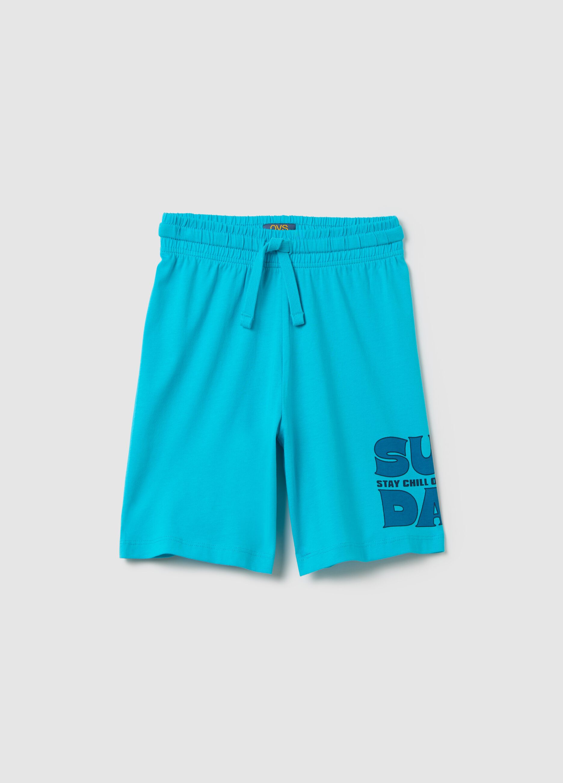Boys’ light blue shorts in 100% cotton with regular waist