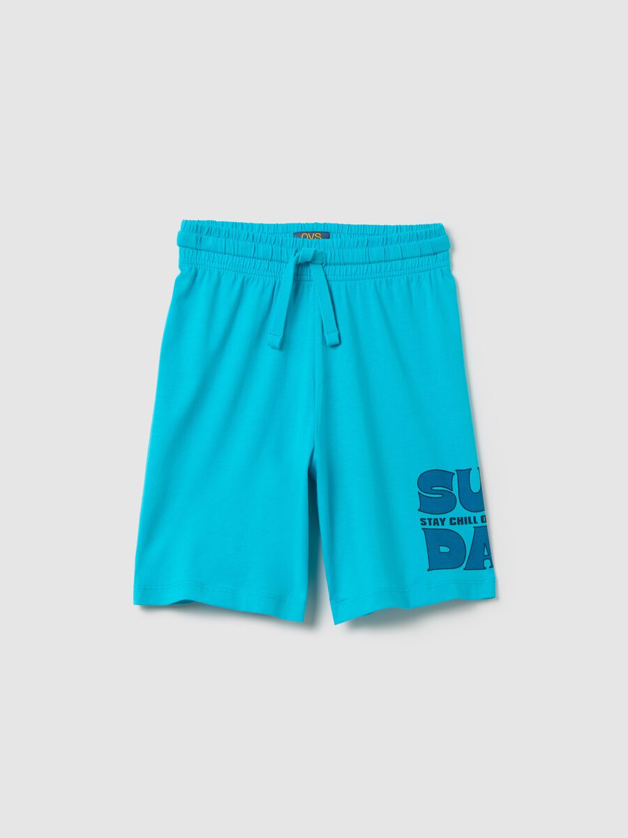 Boys’ light blue shorts in 100% cotton with regular waist_0