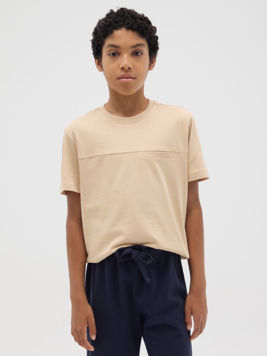 Boys' beige pure cotton regular fit t-shirt with print_0