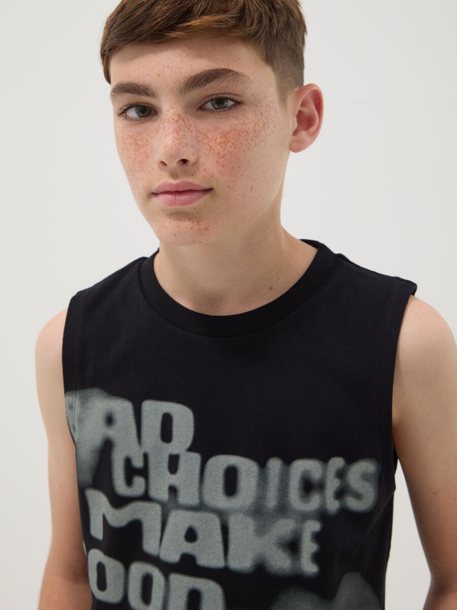 Black slogan vest top in pure cotton, oversized fit_2