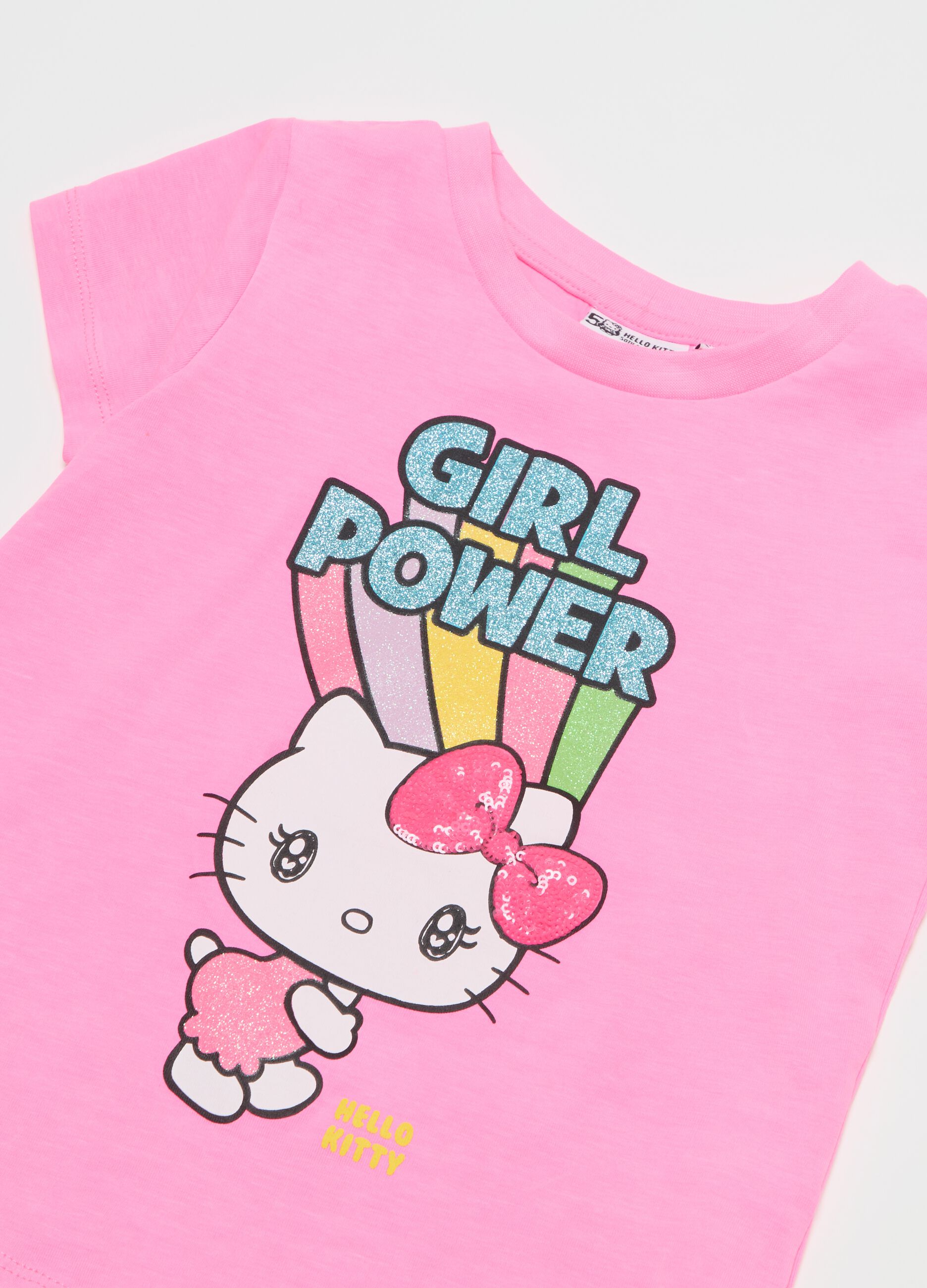 T-shirt con stampa Hello Kitty e paillettes