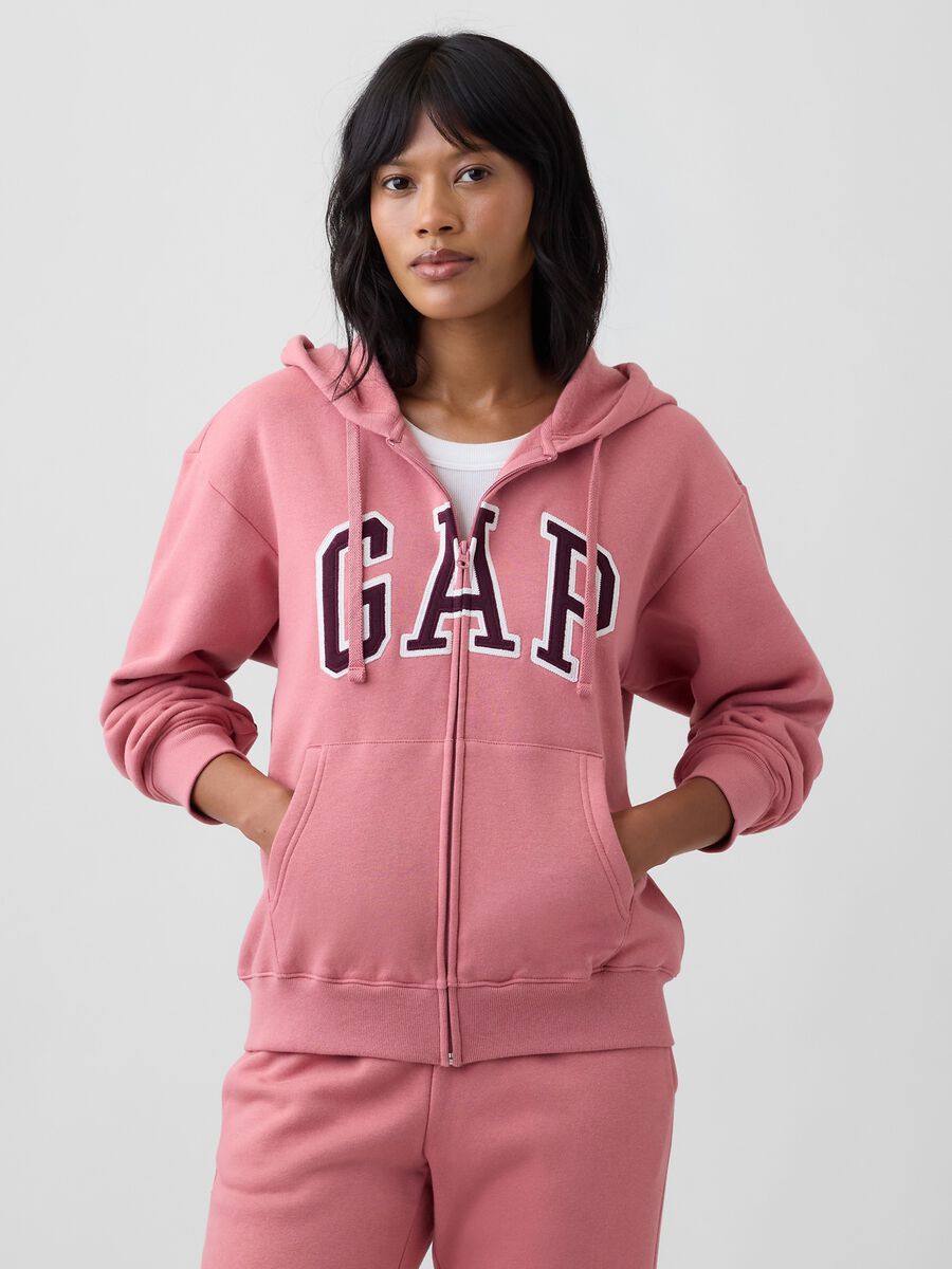 Felpa rosa con cappuccio in misto cotone e logo GAP_0