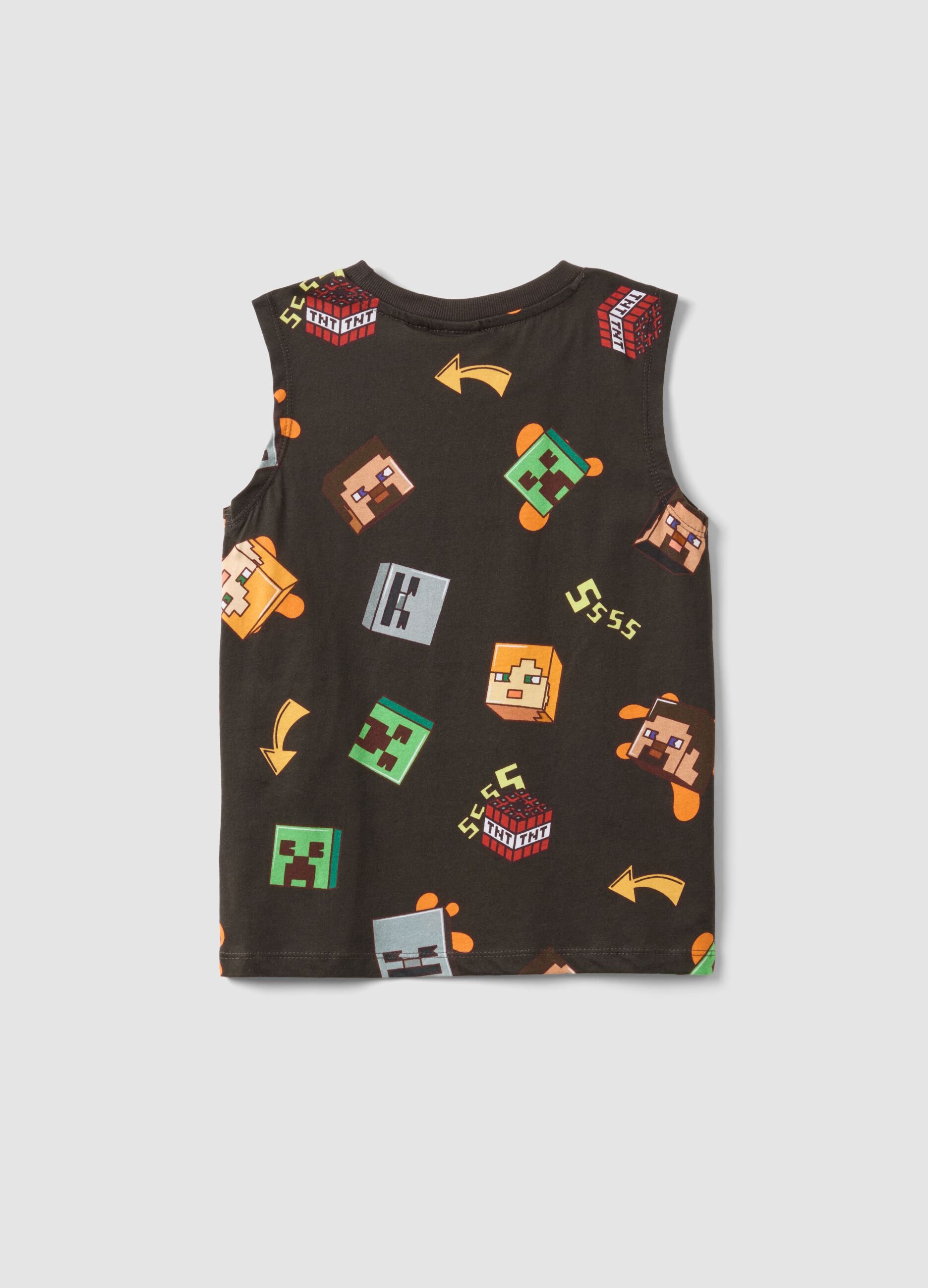 Kids&rsquo; black pure cotton Minecraft print vest
