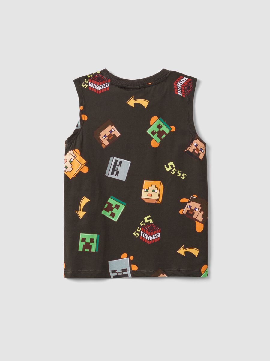 Canotta nera in puro cotone da bambino con stampe Minecraft_1