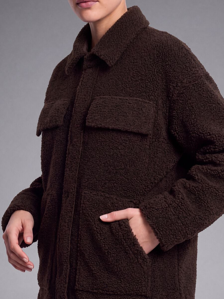 Shacket marrone in sherpa con bottoni relaxed fit ALTAVIA STUDIO_2