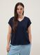 Short-sleeve pure cotton blue V-neck regular fit T-shirt_2