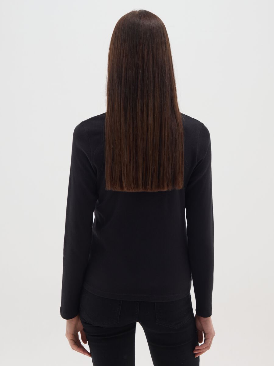 Black long sleeve shirt in pure cotton regular fit with rhinestones_2
