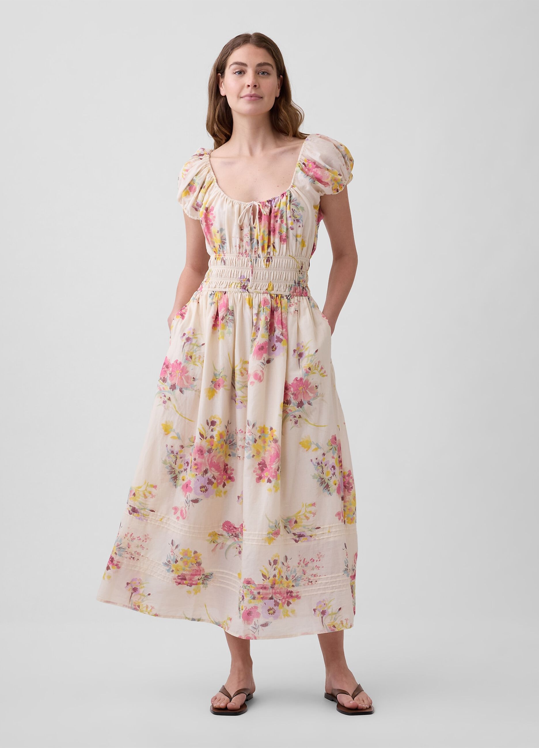 Pure cotton floral midi dress