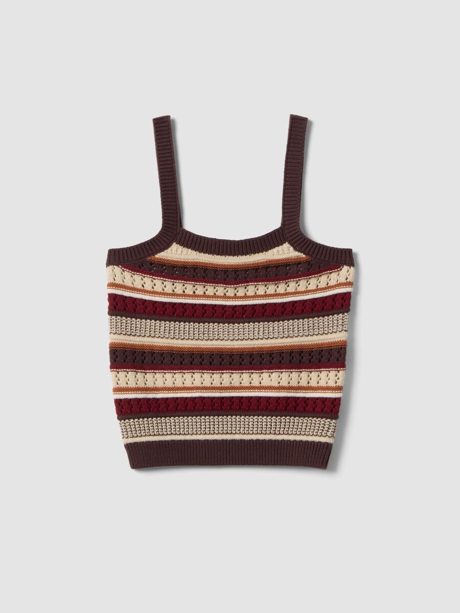 Fitted multicolour striped pure cotton vest with thin straps_0