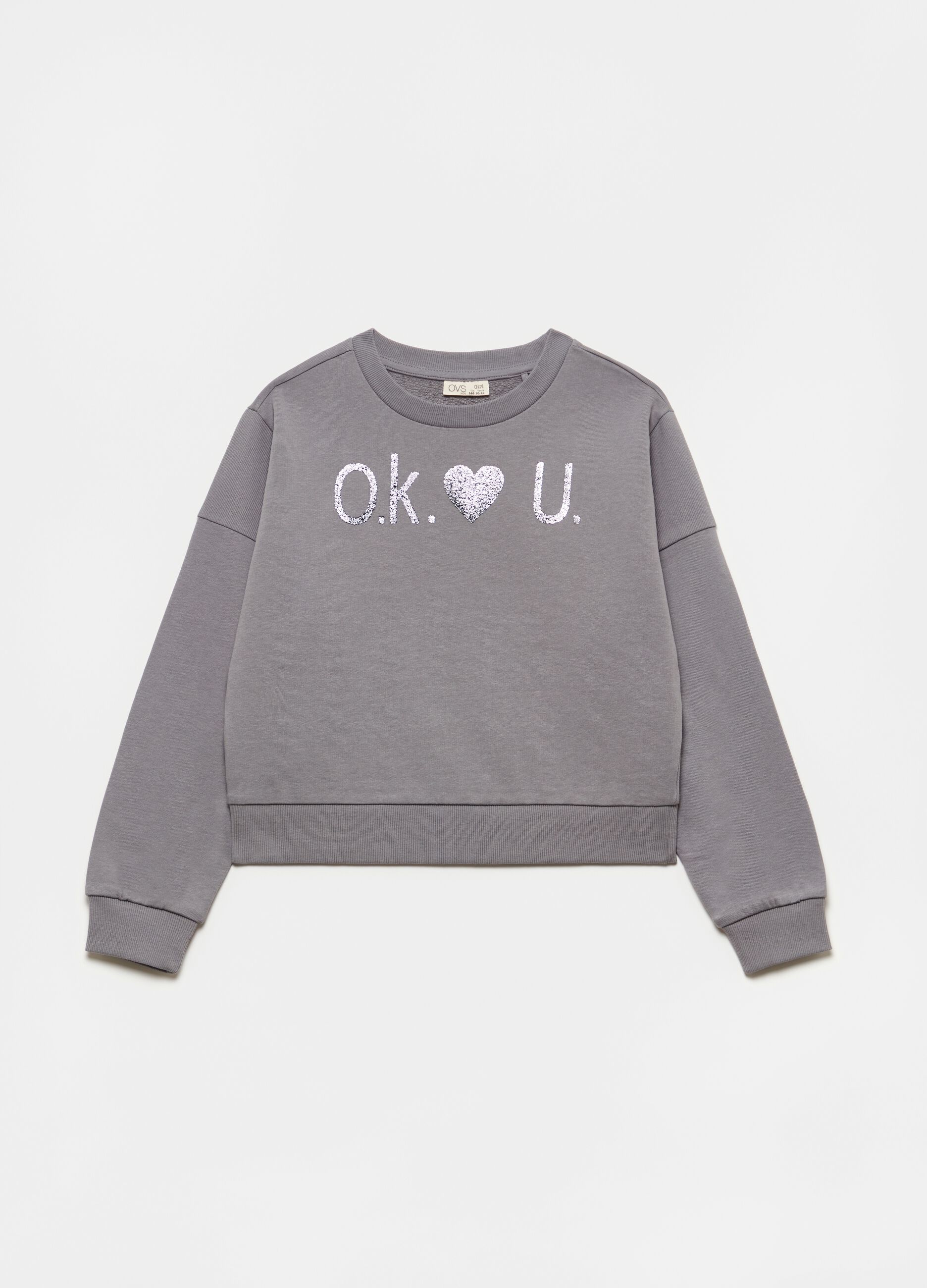 Felpa in cotone stampa glitter Grigio scuro da Ragazza OVS