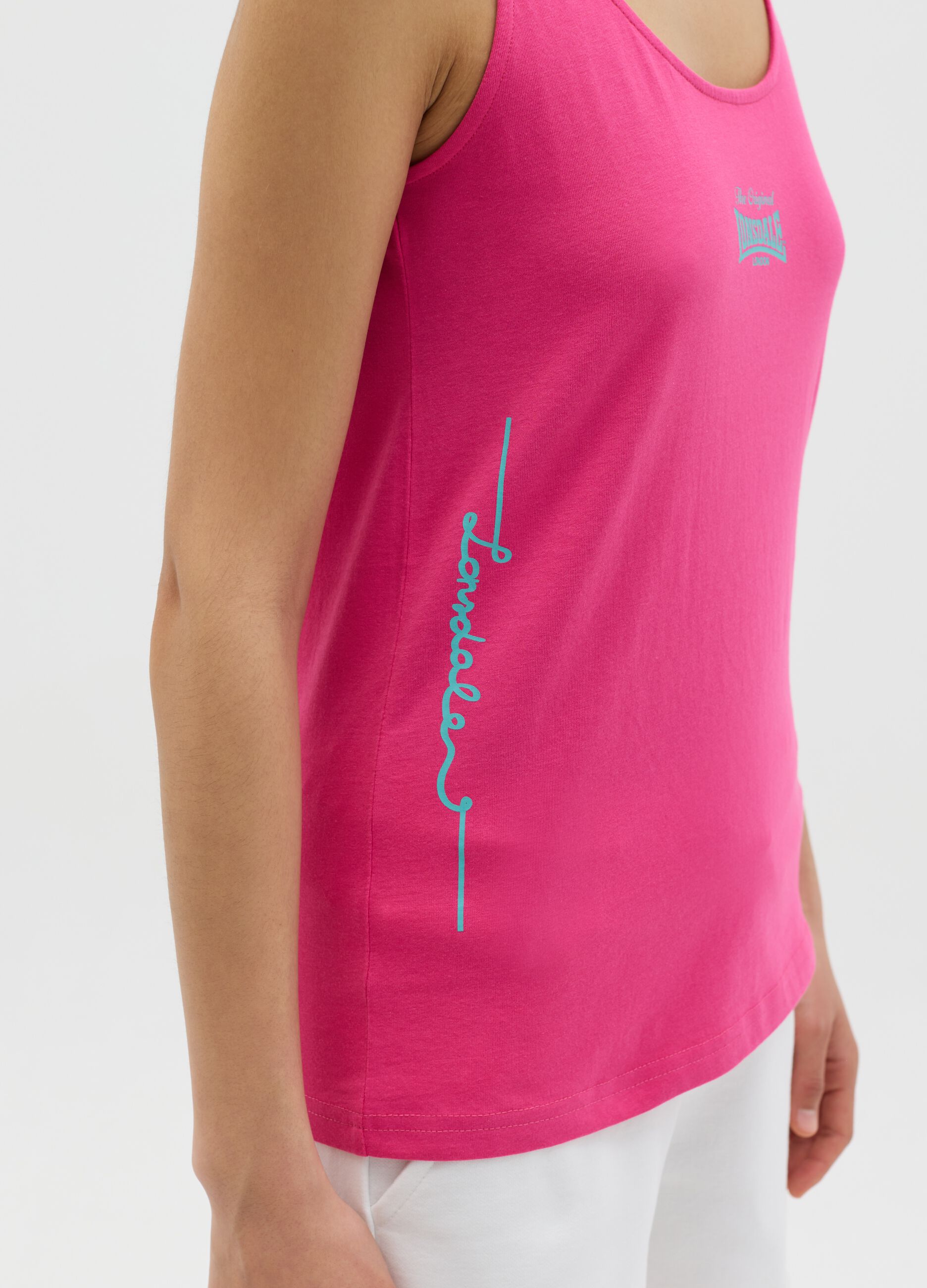 Fuchsia tank top with logo print