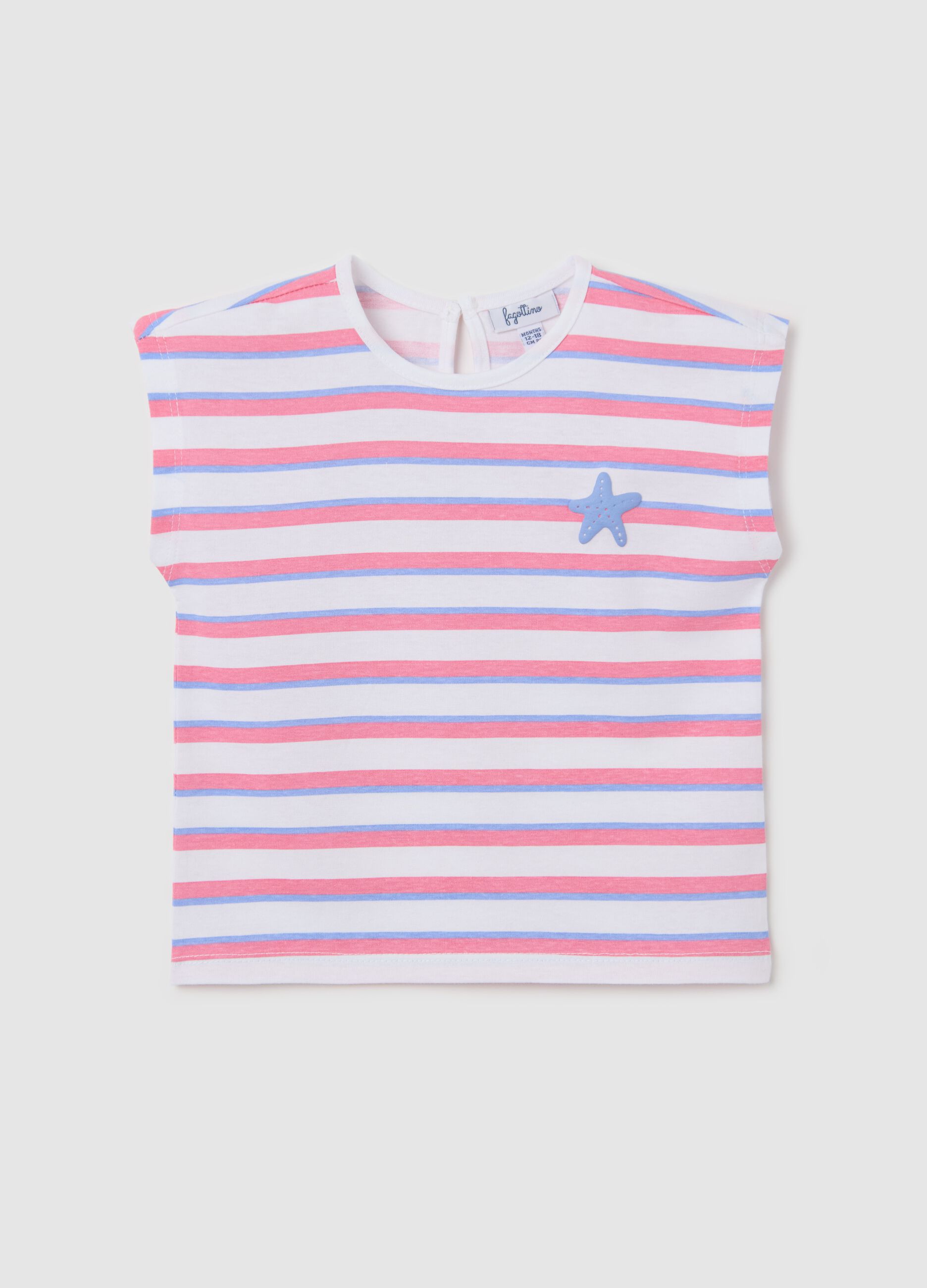 Purple and pink striped cotton T-shirt with print