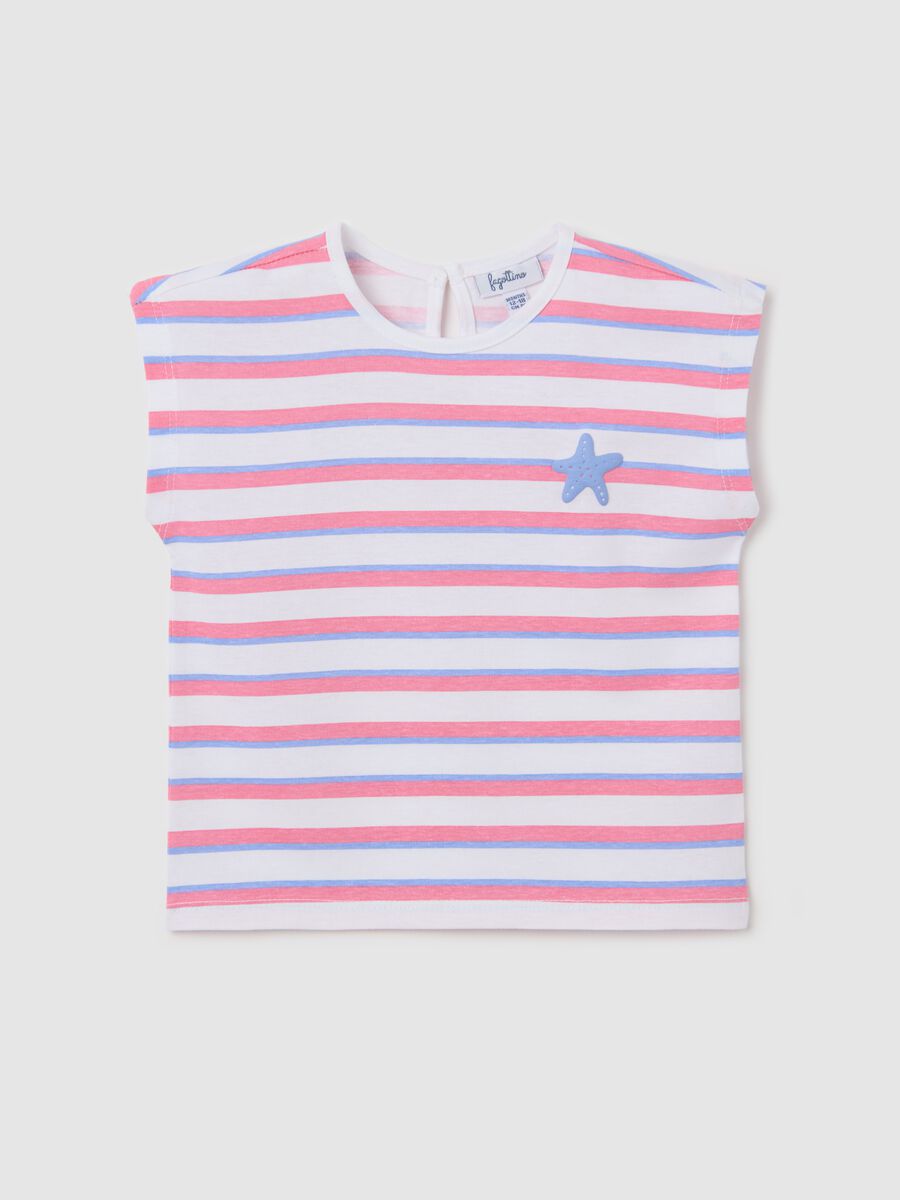 Purple and pink striped cotton T-shirt with print_0