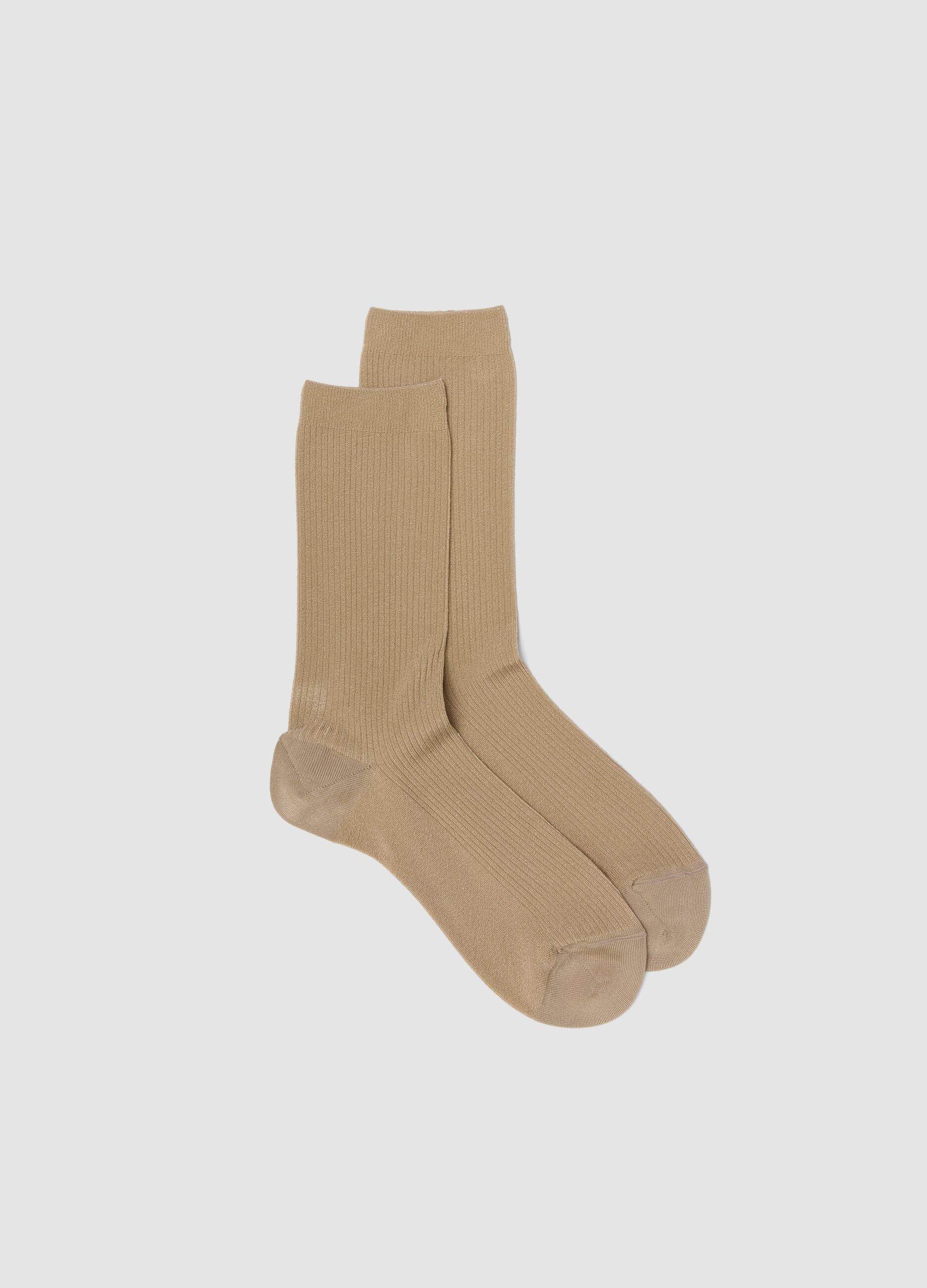Beige long stretch viscose socks