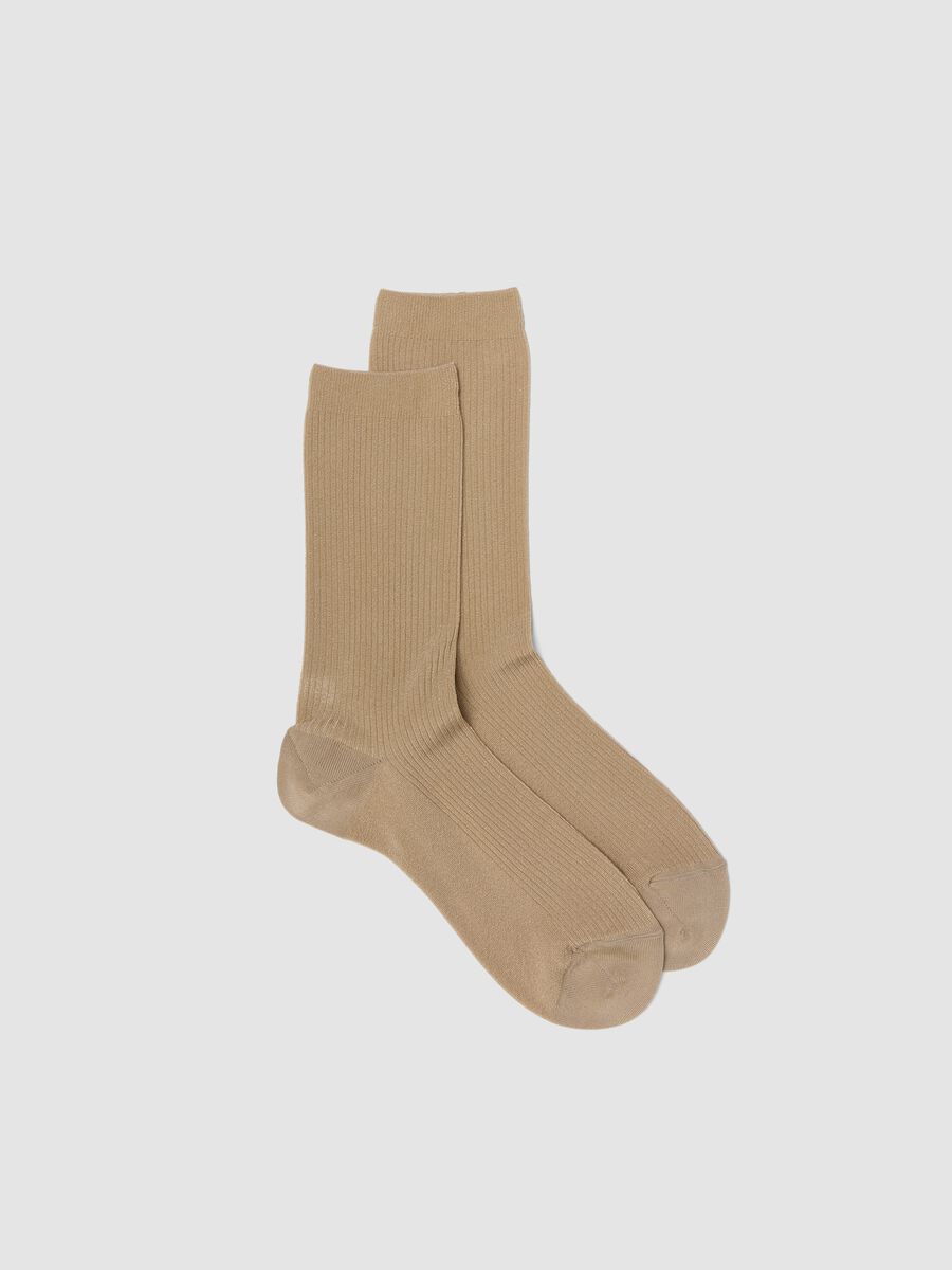 Beige long socks in stretch viscose_0