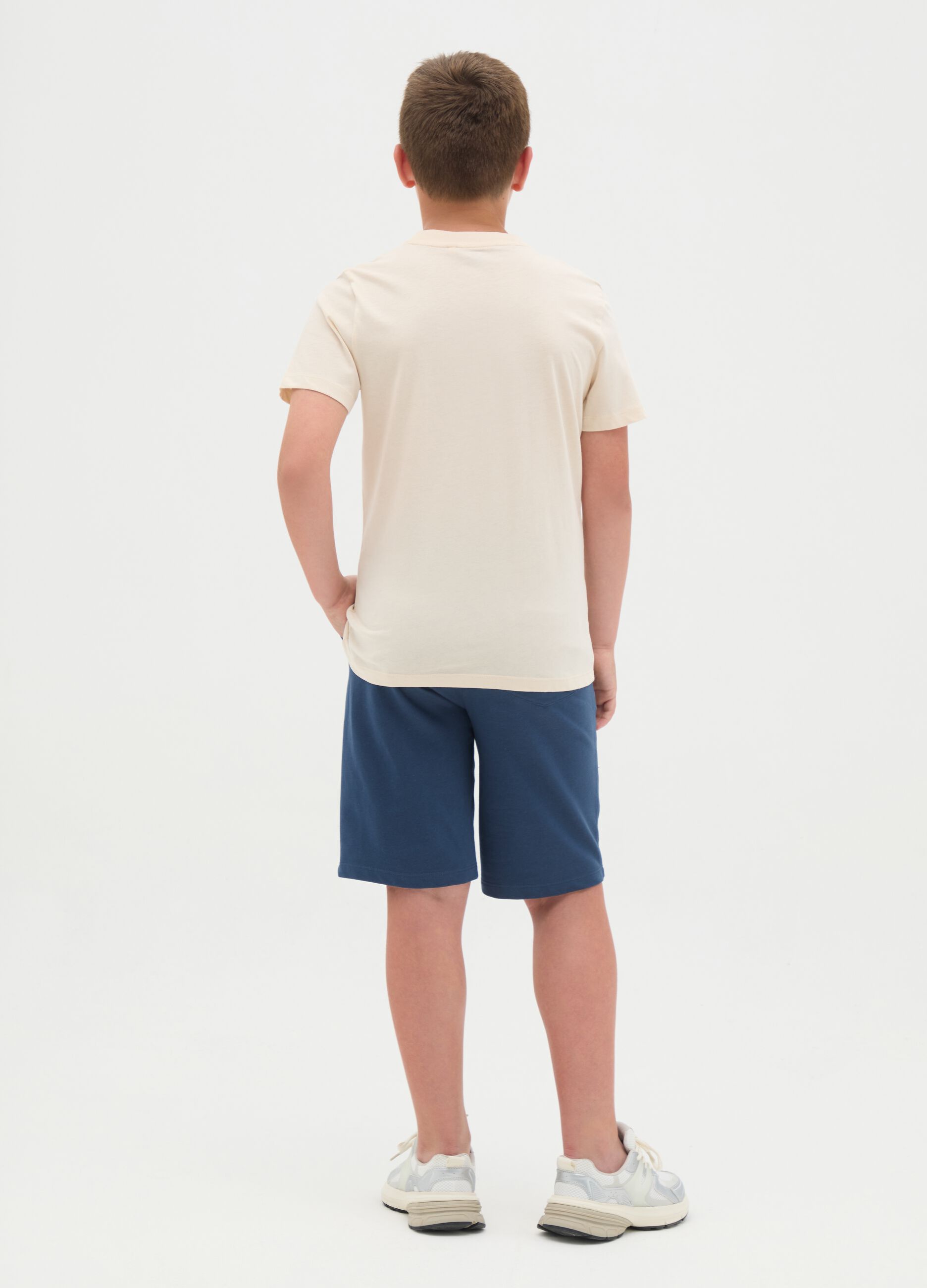 Boy's beige pure cotton t-shirt and shorts set, regular fit