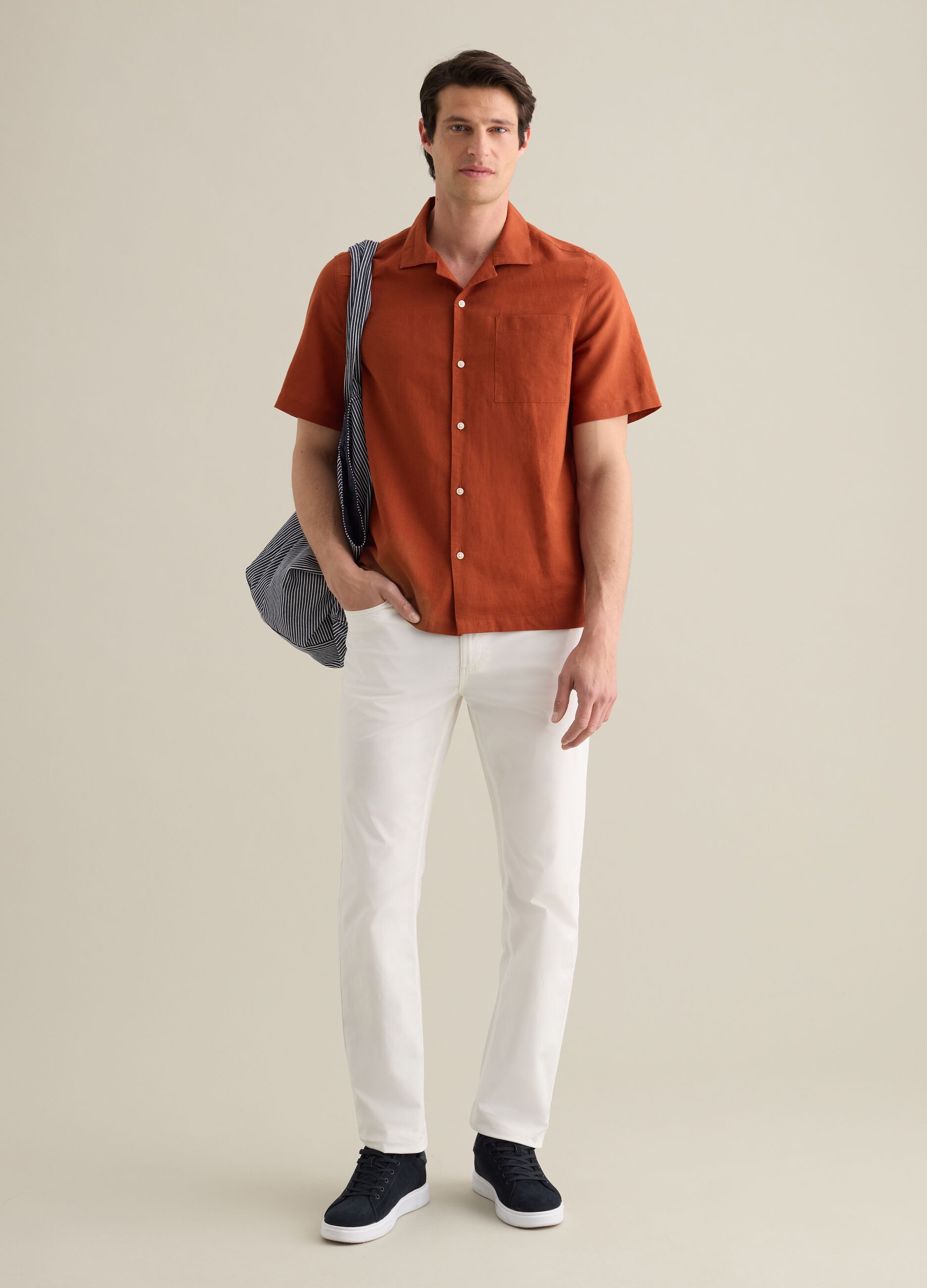 Orange Casual Shirt in Linen and Cotton Blend