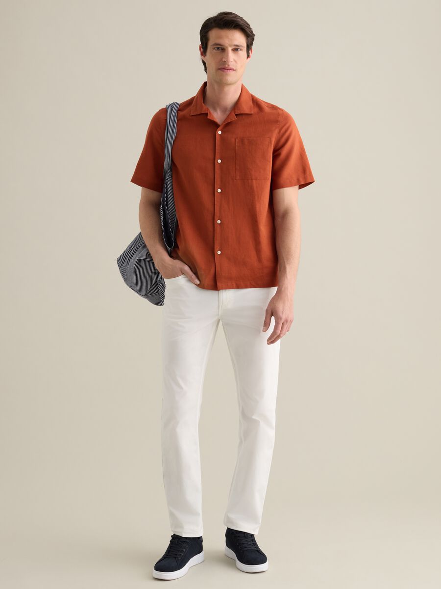 Orange Casual Shirt in Linen and Cotton Blend_1
