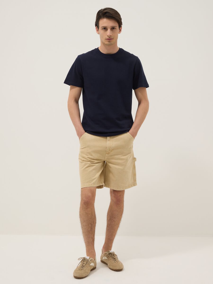 Beige pure cotton Bermuda shorts_0