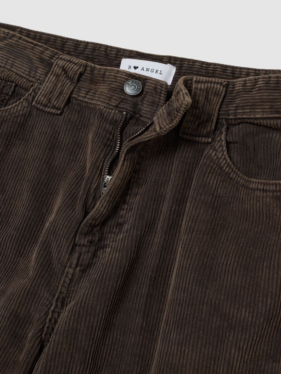 Pantaloni baggy marroni in puro cotone a coste relaxed fit_5