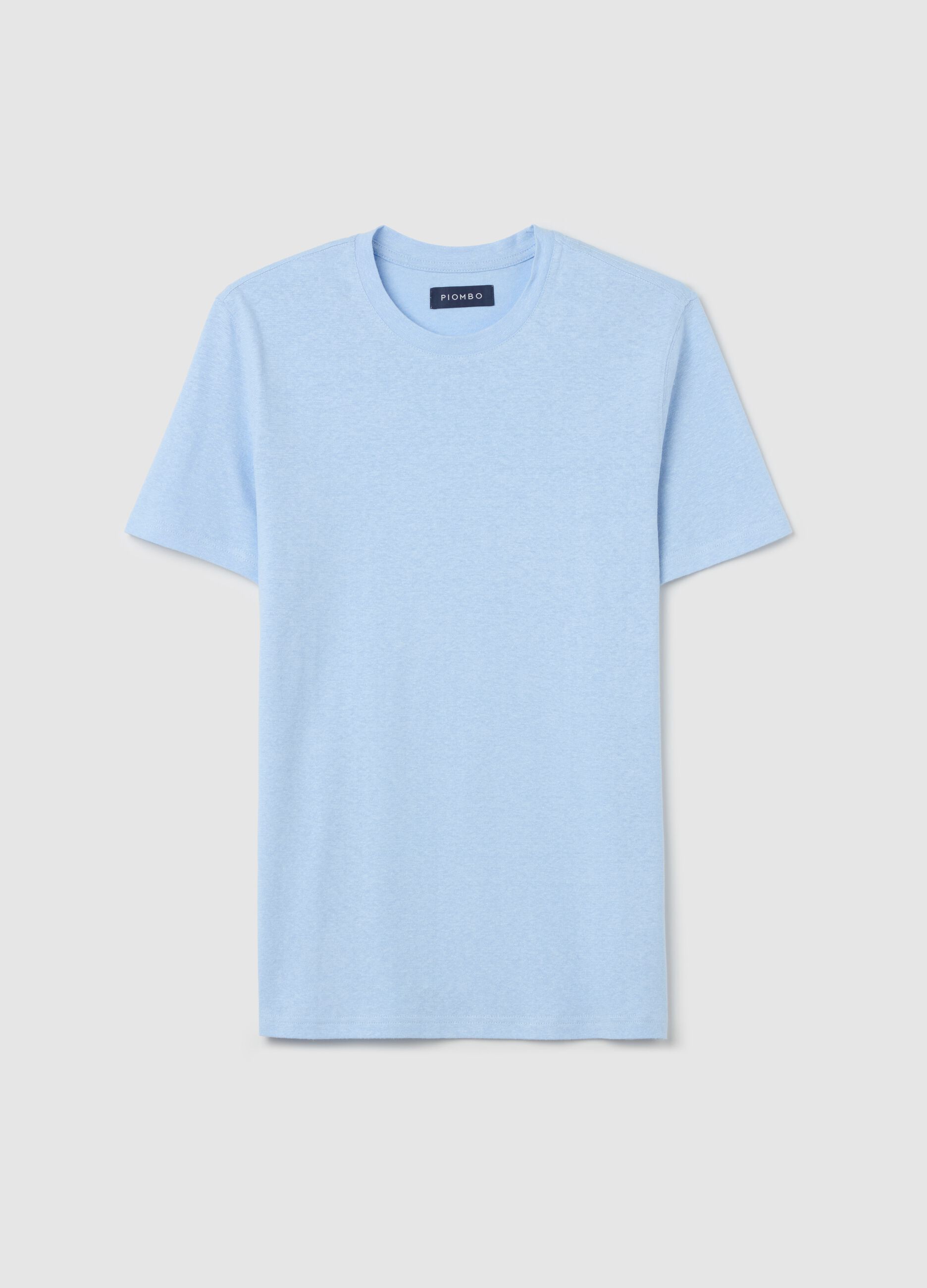 T-shirt with round neck in linen and cotton