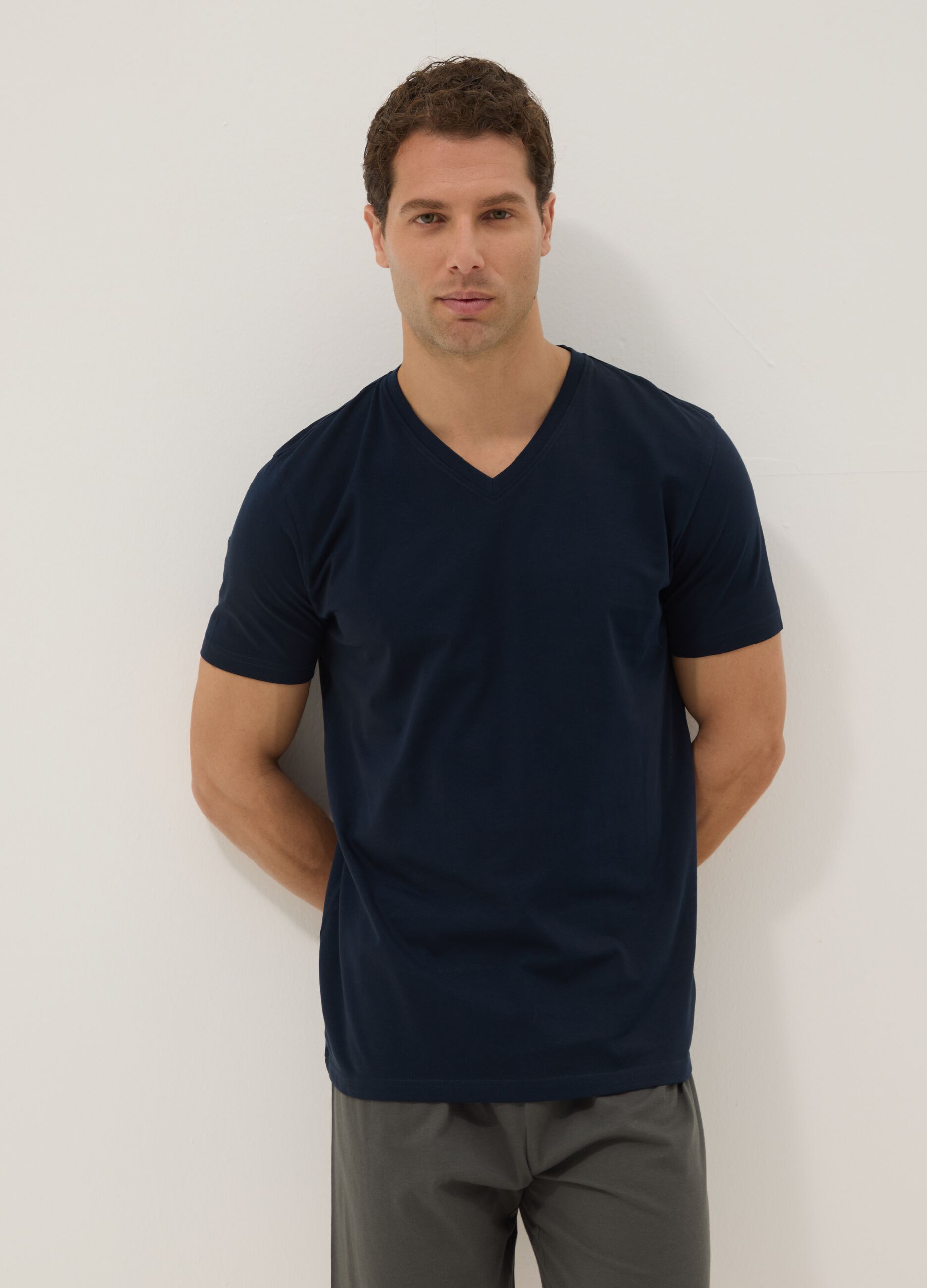 Multicolour Regular Fit V-neck Organic Cotton Jersey Short Pyjamas