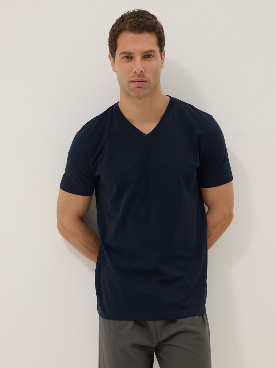 Multicolour Regular Fit V-neck Organic Cotton Jersey Short Pyjamas_1