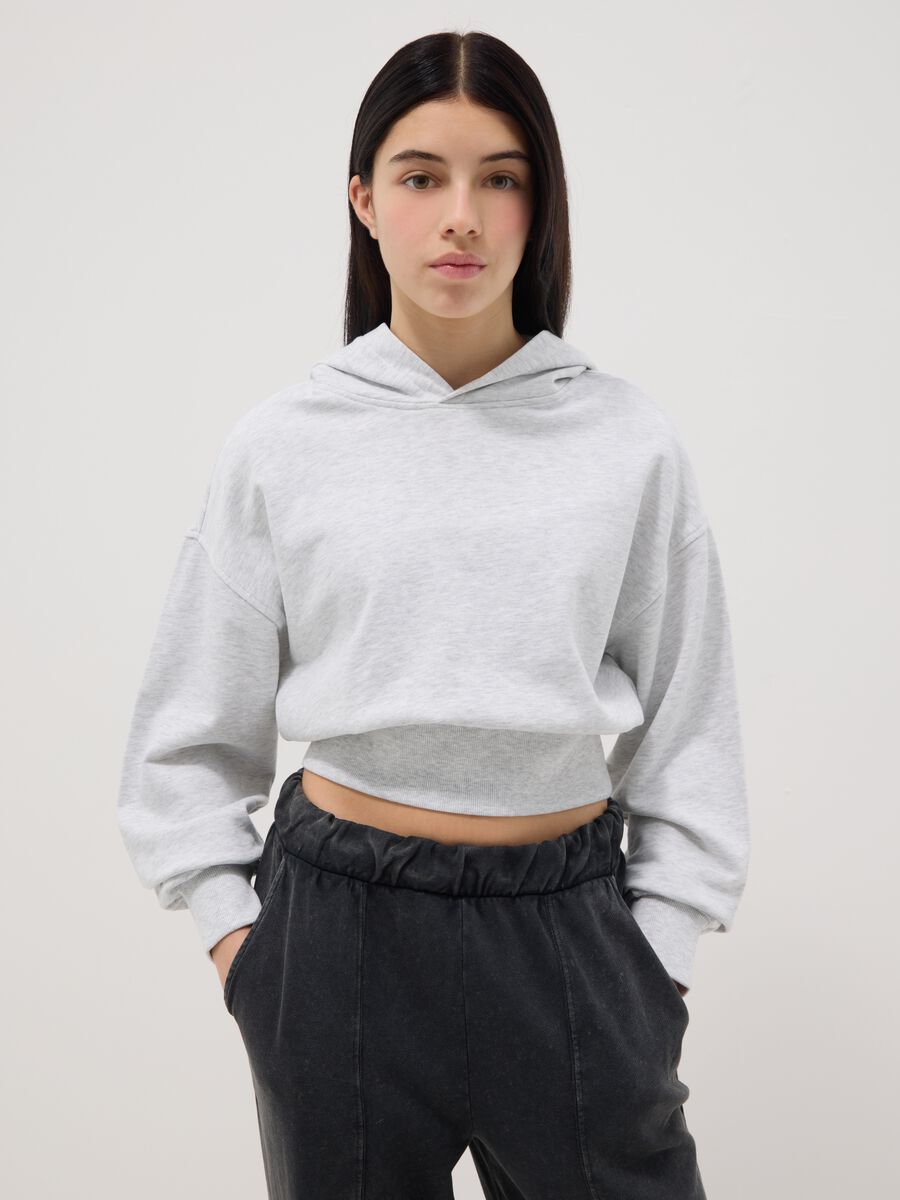 Felpa in puro cotone viola da ragazza relaxed fit con cappuccio_0