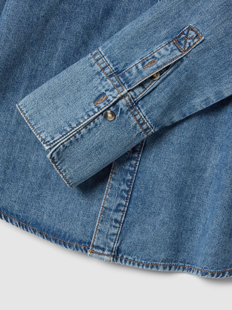 Camicia a maniche lunghe in puro cotone denim blu regular fit_5